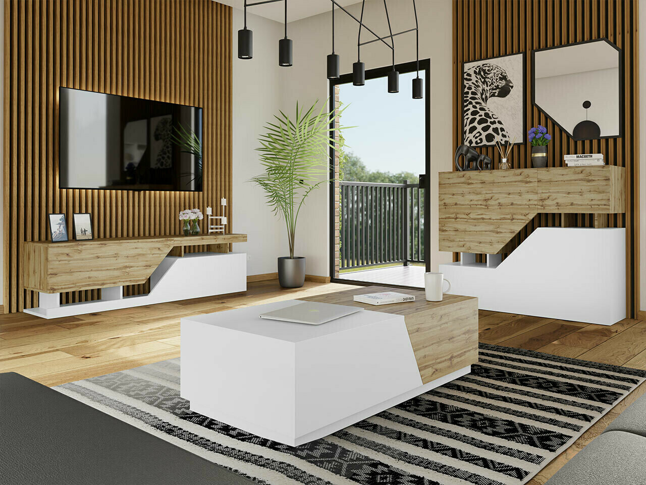 Woonkamerset Comfivo Daldune I (Wotan eik + Wit)