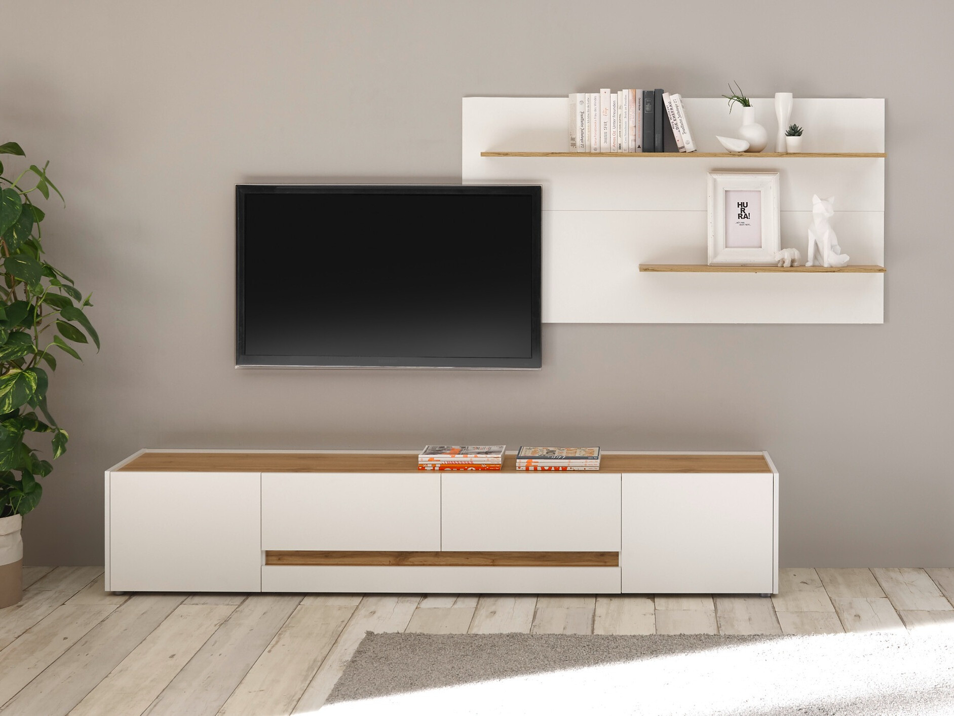 Woonkamerset Elbsori 124 (Wit + Wotan eik)