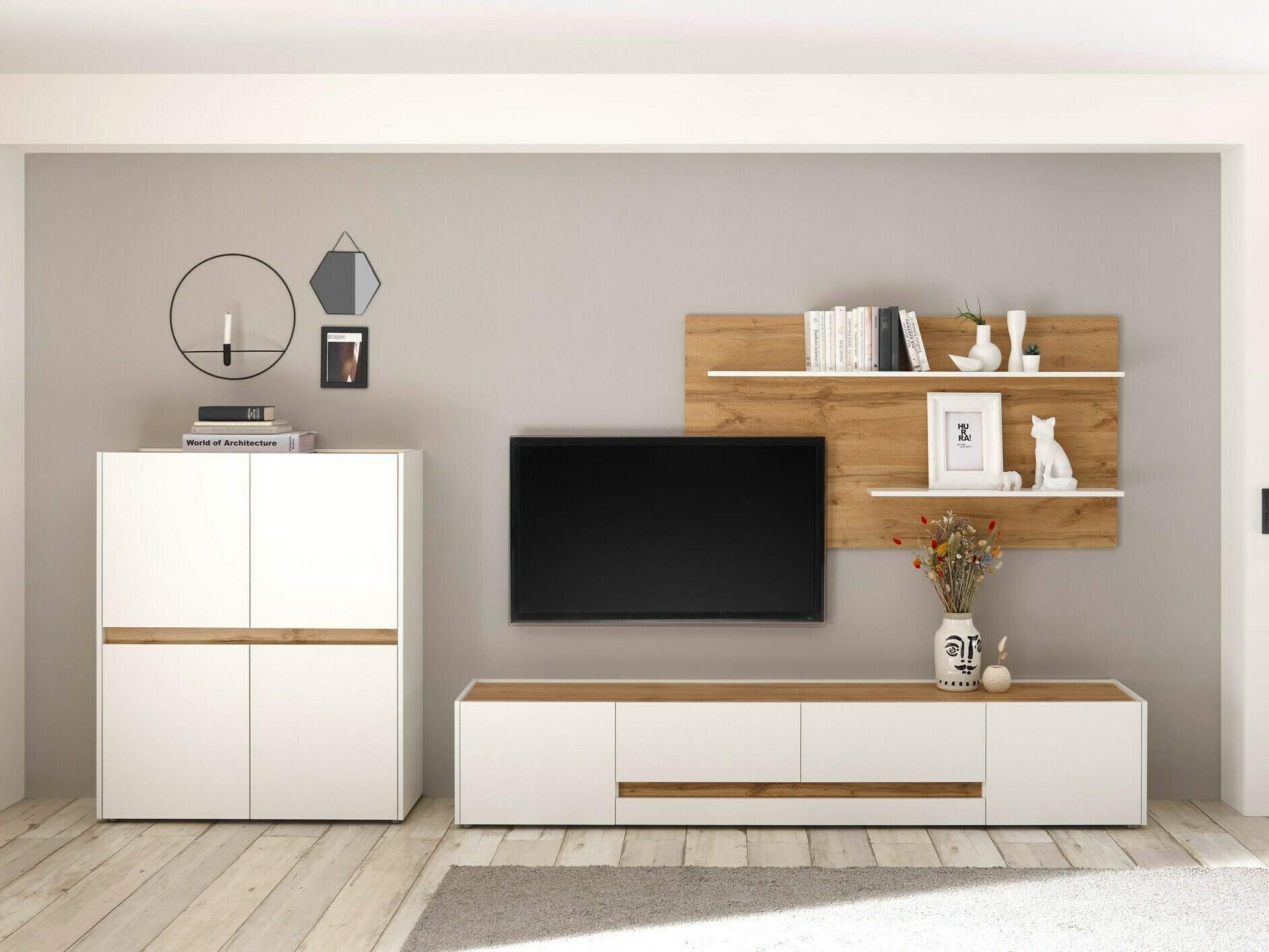 Woonkamerset Elbsori 127 (Wit + Wotan eik)