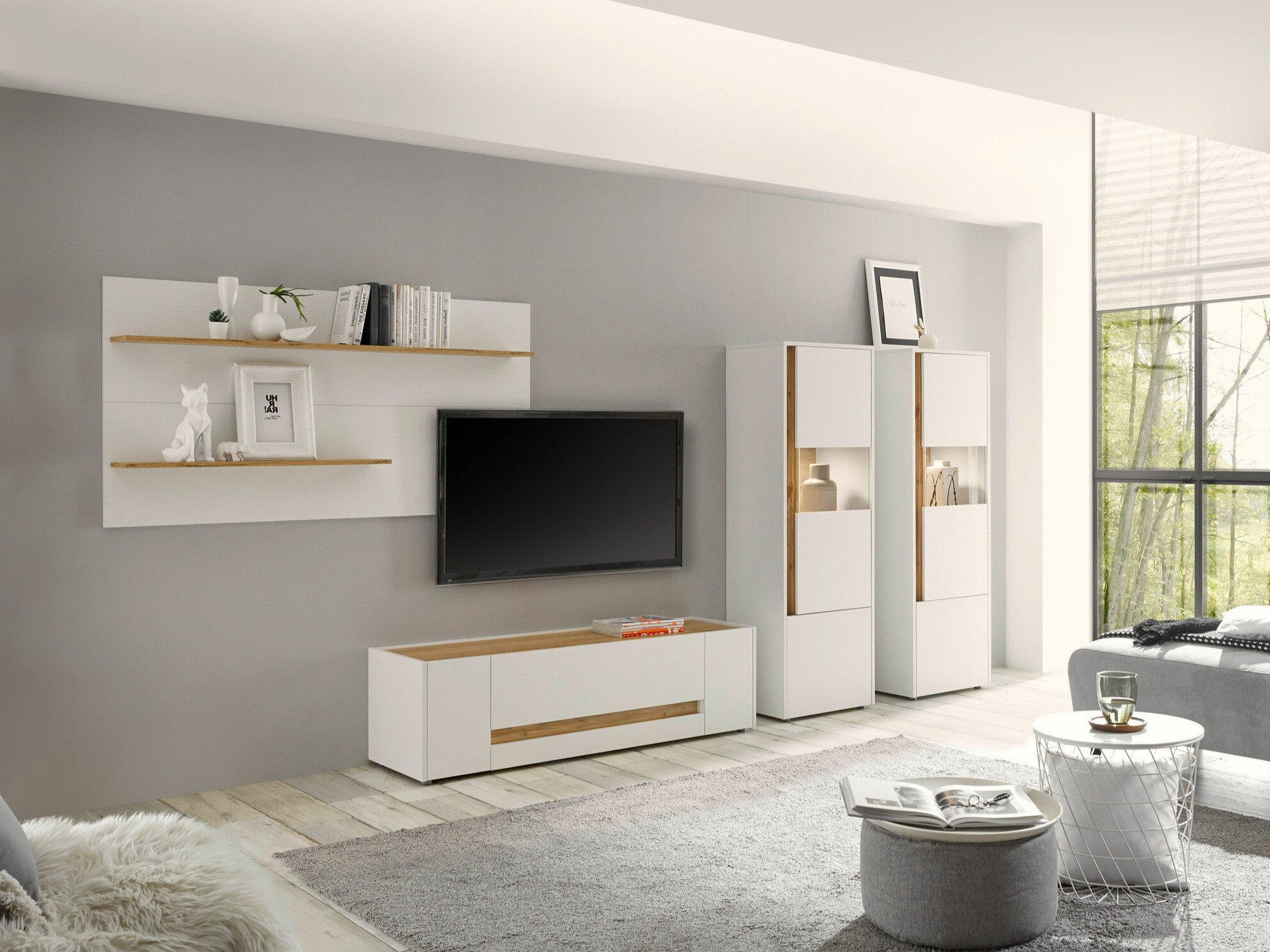 Woonkamerset Elbsori 128 (Wit + Wotan eik)