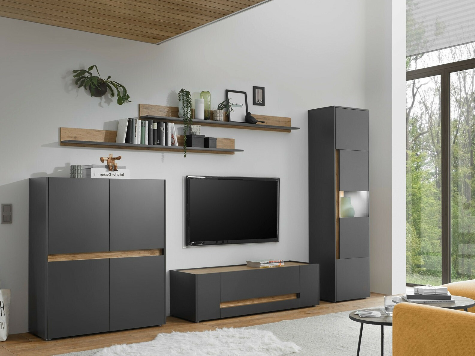 Woonkamerset Elbsori 131 (Antraciet + Wotan eik)
