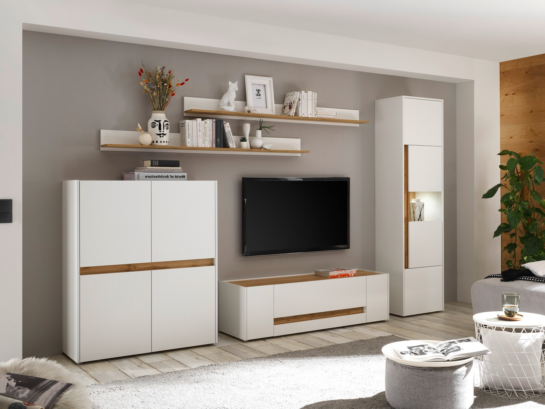 Woonkamerset Elbsori 131 (Wit + Wotan eik)