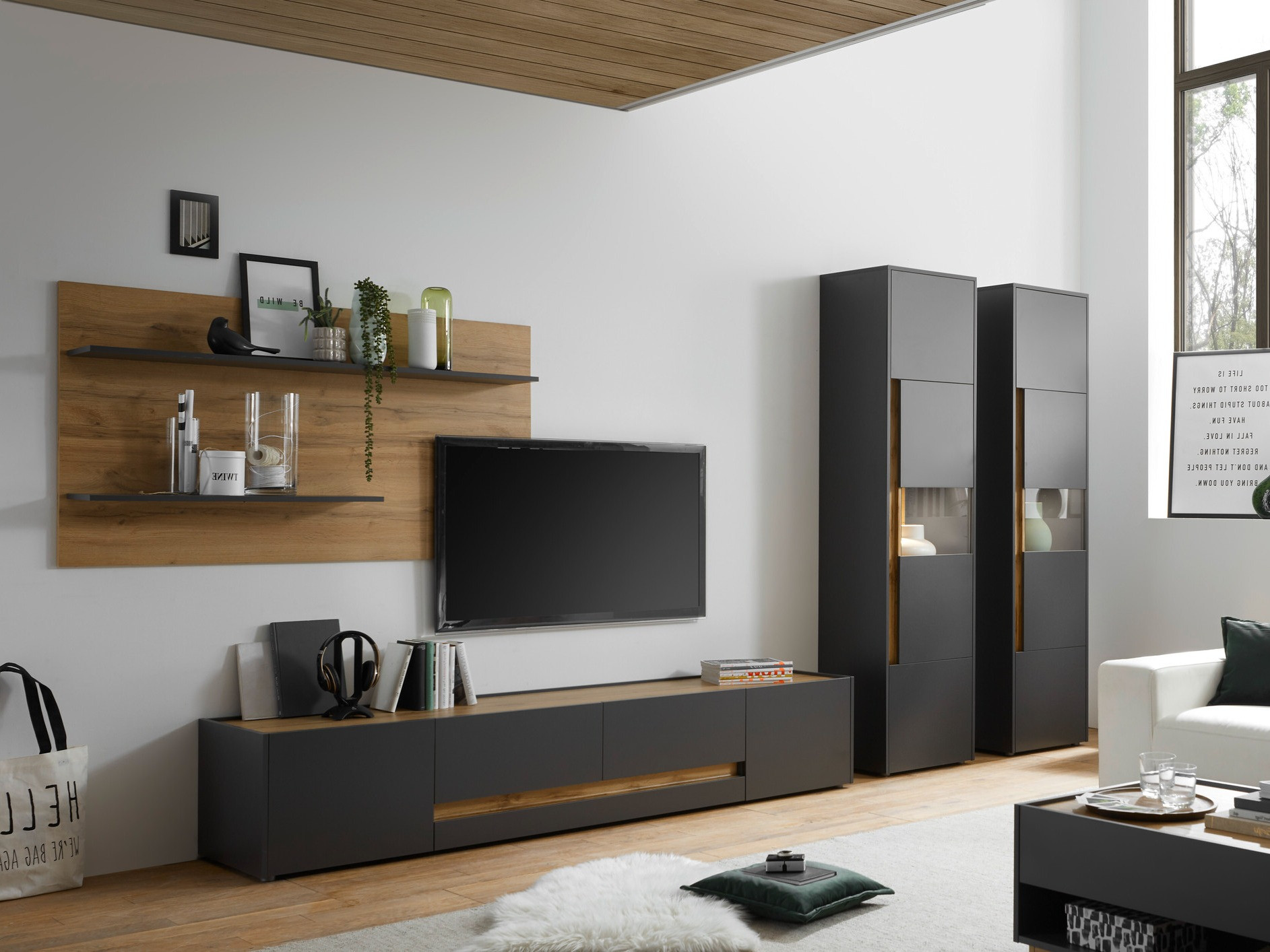 Woonkamerset Elbsori 132 (Antraciet + Wotan eik)