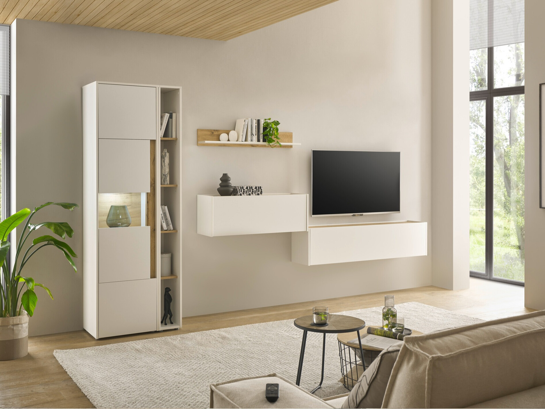 Woonkamerset Elbsori 133 (Wit + Wotan eik)