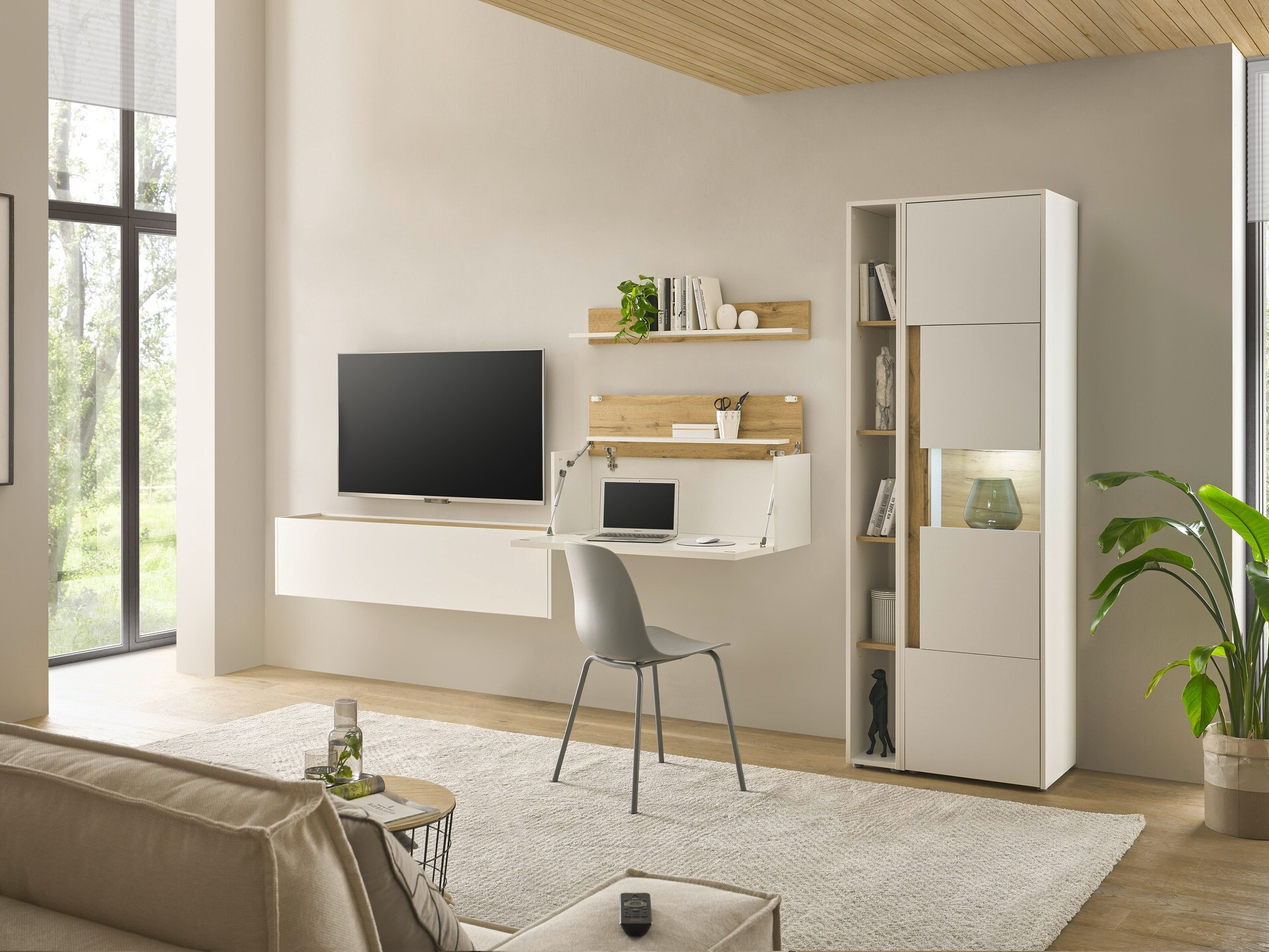 Woonkamerset Elbsori 133 (Wit + Wotan eik)