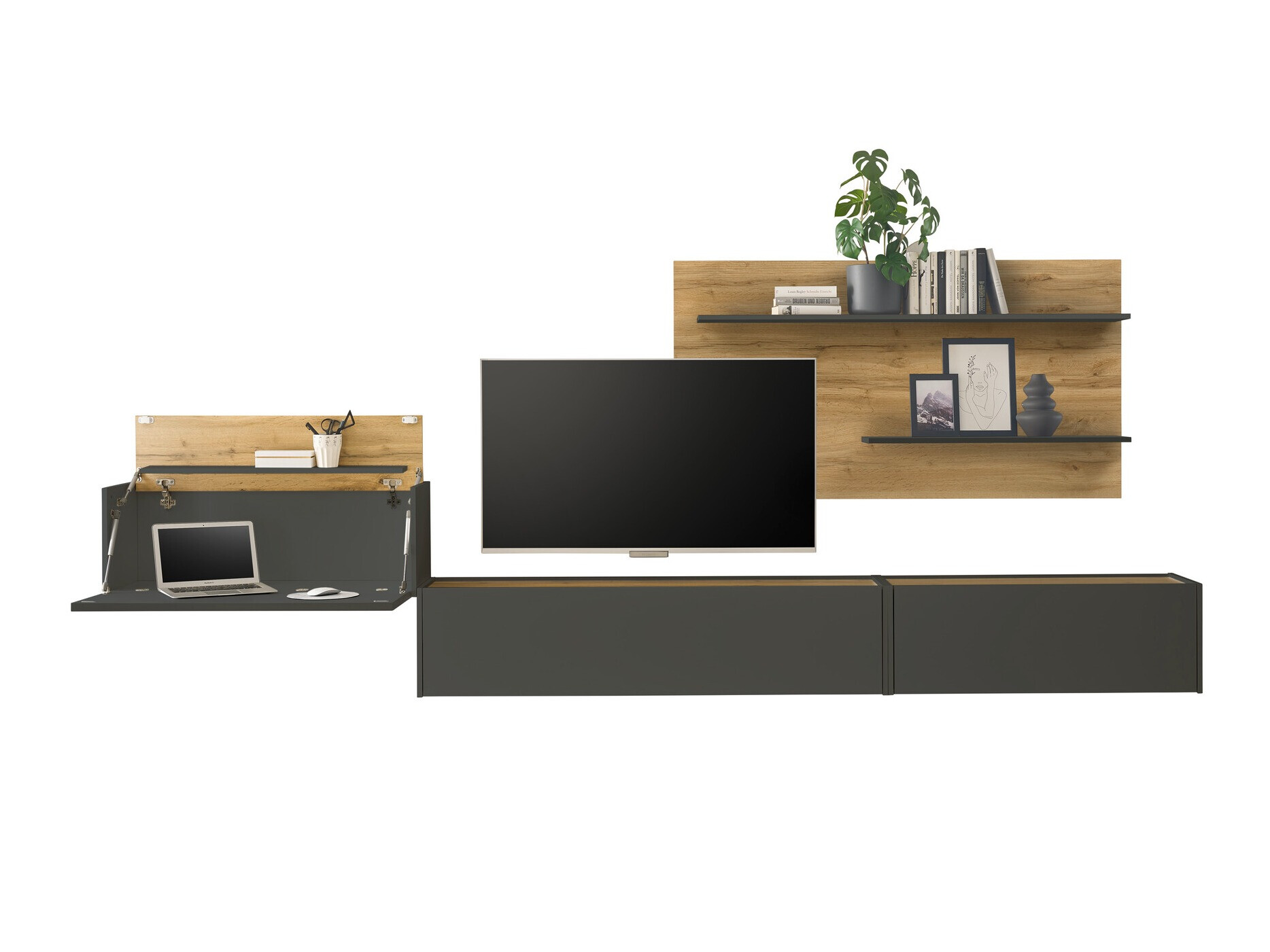 Woonkamerset Elbsori 137 (Antraciet + Wotan eik)