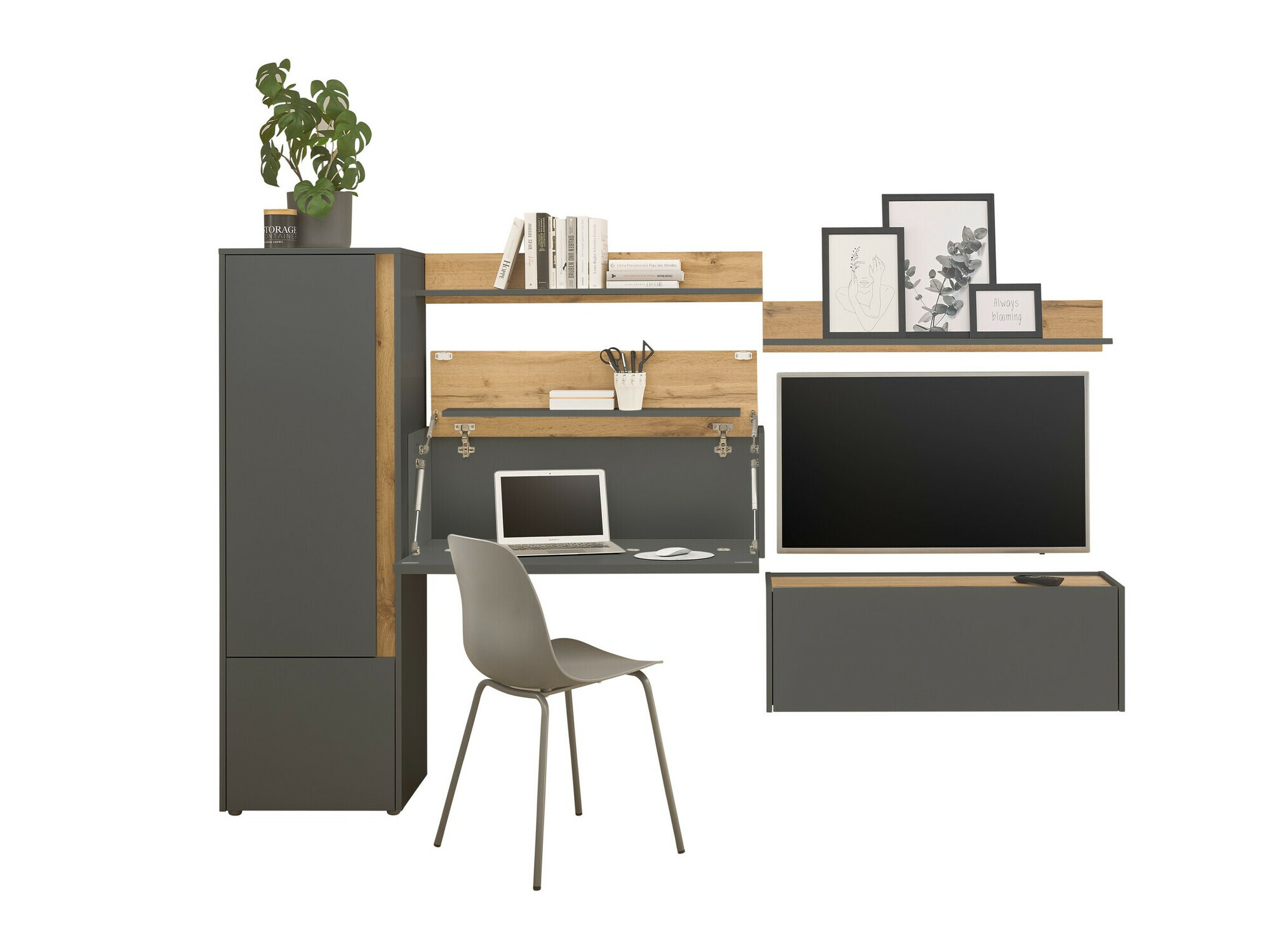 Woonkamerset Elbsori 138 (Antraciet + Wotan eik)