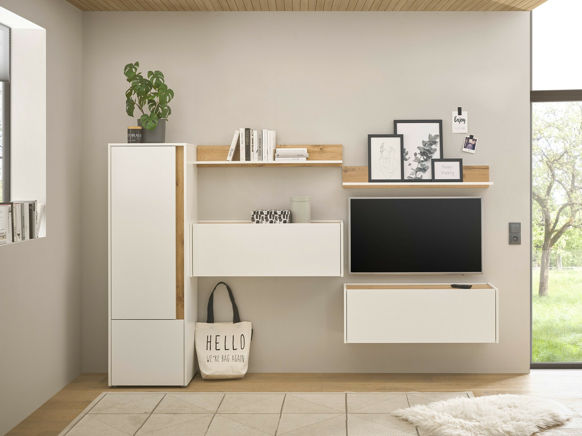 Woonkamerset Elbsori 138 (Wit + Wotan eik)