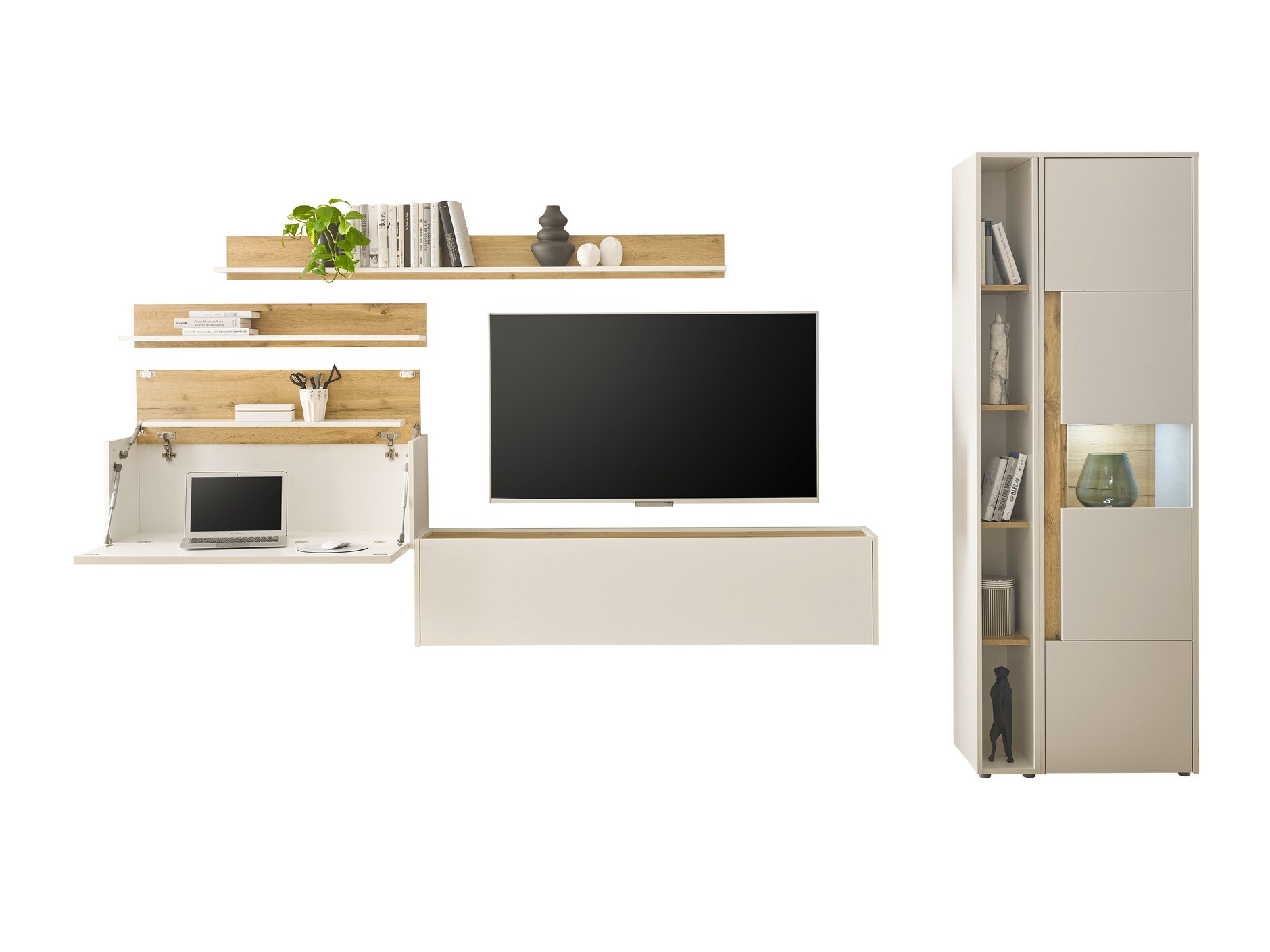 Woonkamerset Elbsori 140 (Wit + Wotan eik)