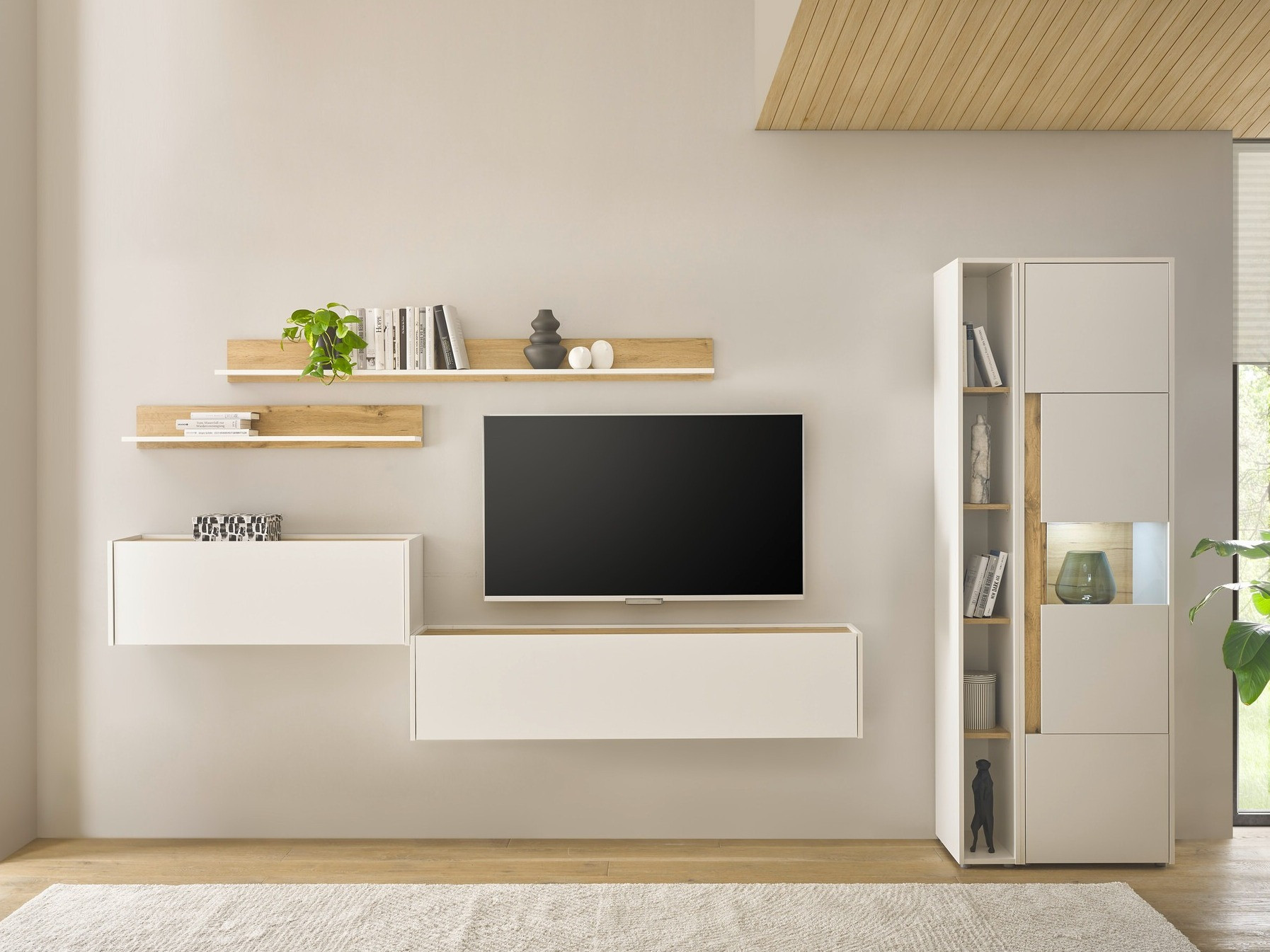 Woonkamerset Elbsori 140 (Wit + Wotan eik)