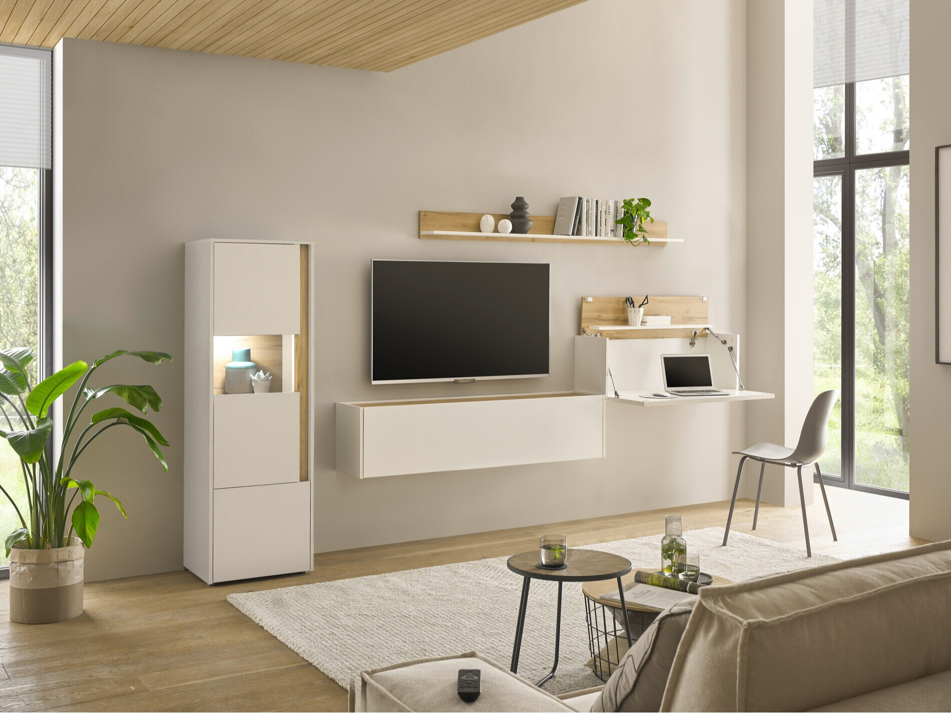 Woonkamerset Elbsori 141 (Wit + Wotan eik)