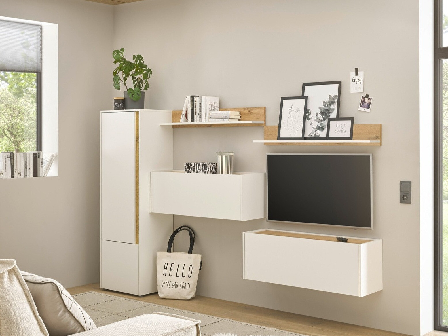 Woonkamerset Elbsori 138 (Wit + Wotan eik)