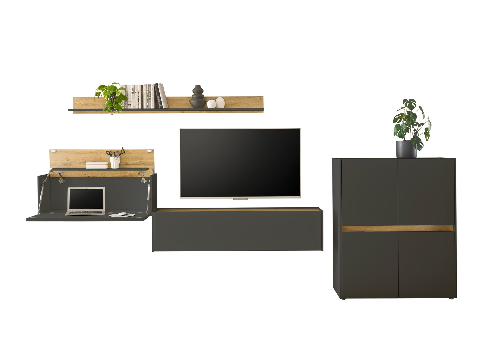 Woonkamerset Elbsori 144 (Antraciet + Wotan eik)