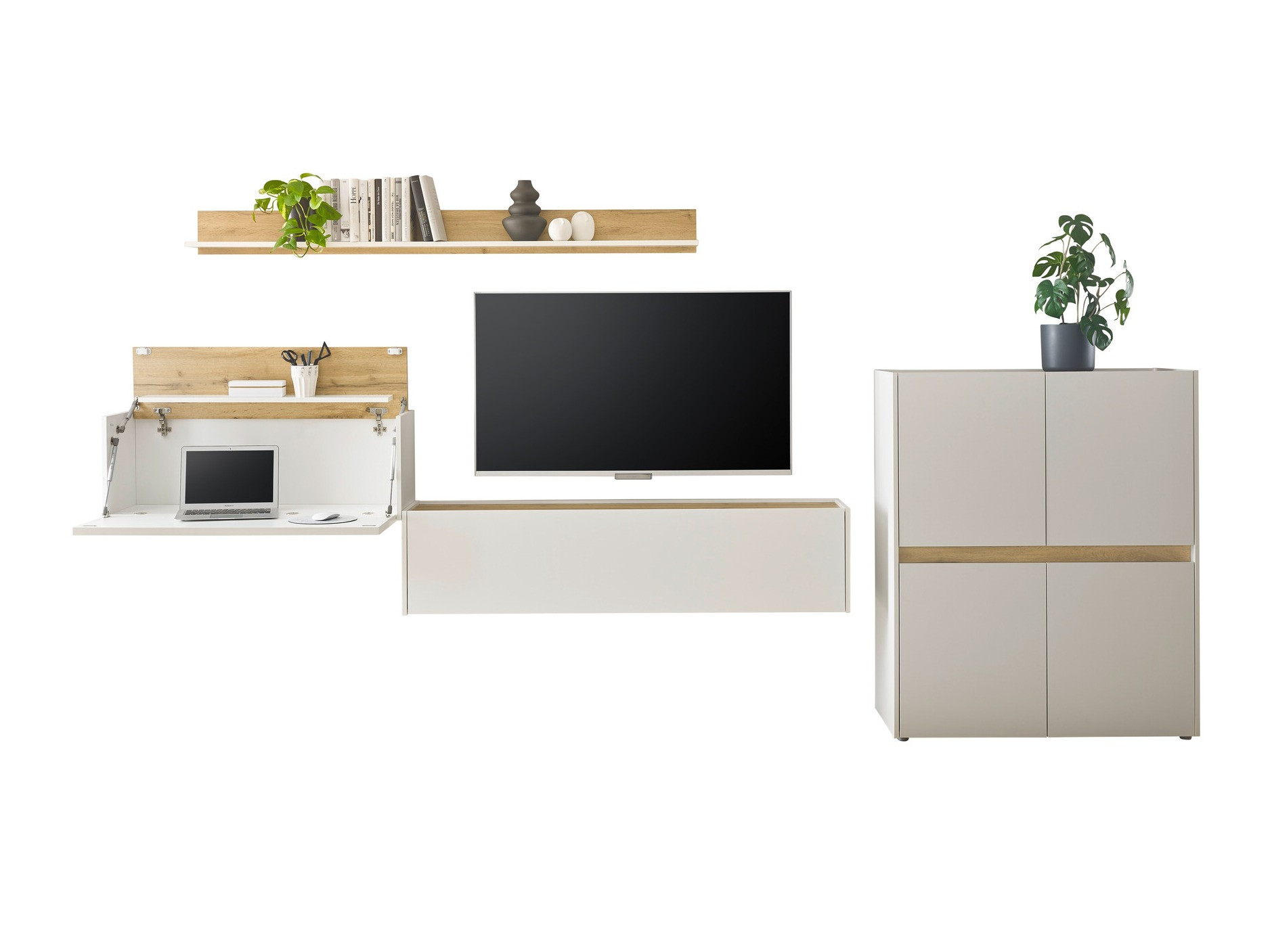 Woonkamerset Elbsori 144 (Wit + Wotan eik)