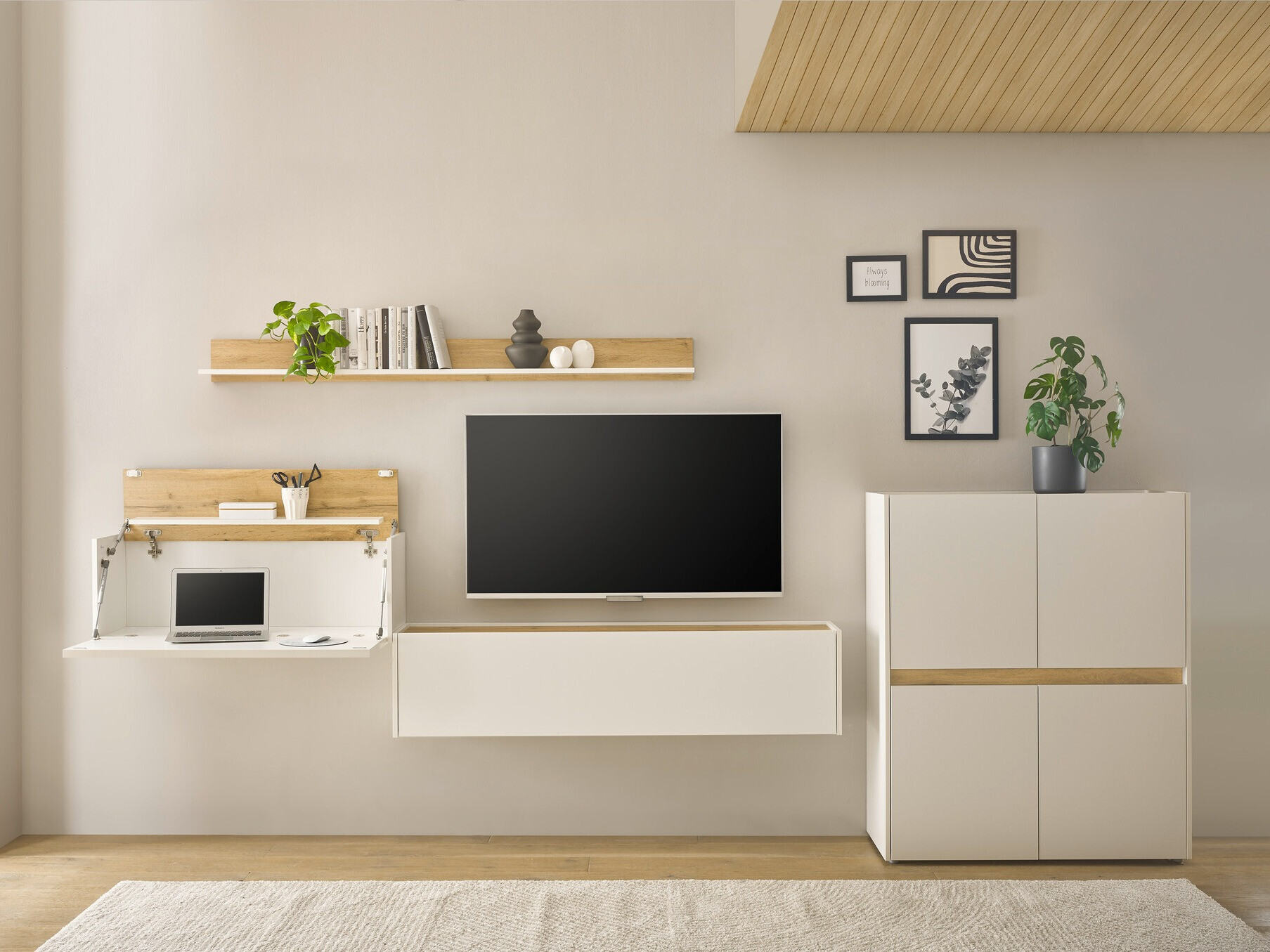 Woonkamerset Elbsori 144 (Wit + Wotan eik)