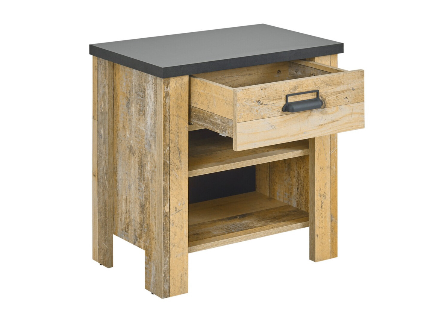 Nachtkastje Cirtale 102 (Verouderd hout + Antraciet)