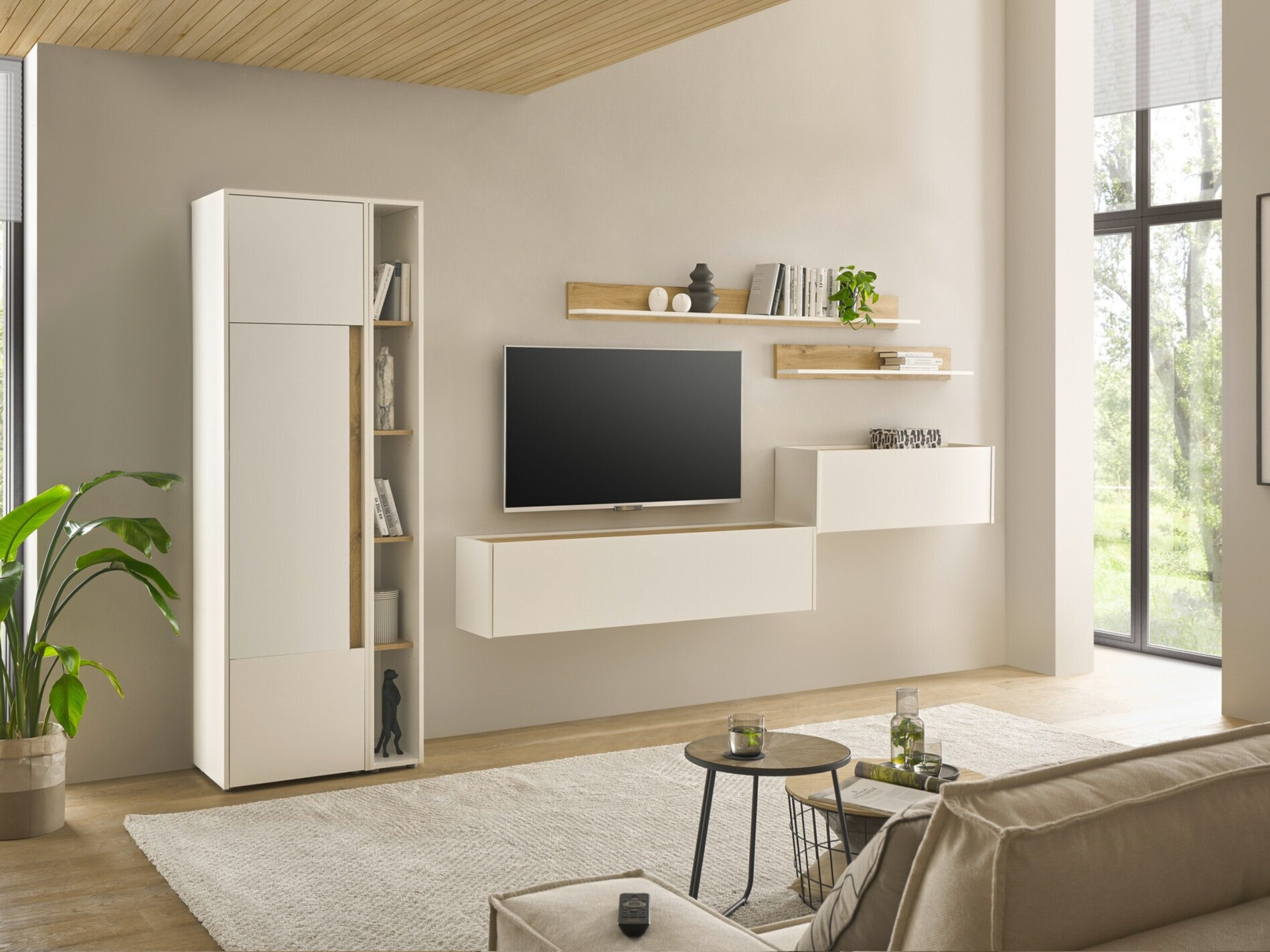 Woonkamerset Elbsori 145 (Wit + Wotan eik)