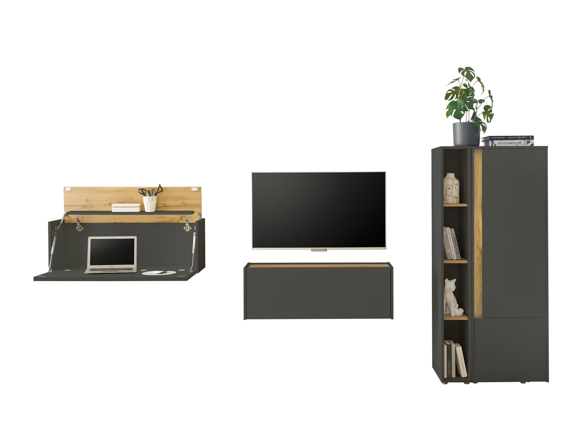 Woonkamerset Elbsori 146 (Antraciet + Wotan eik)