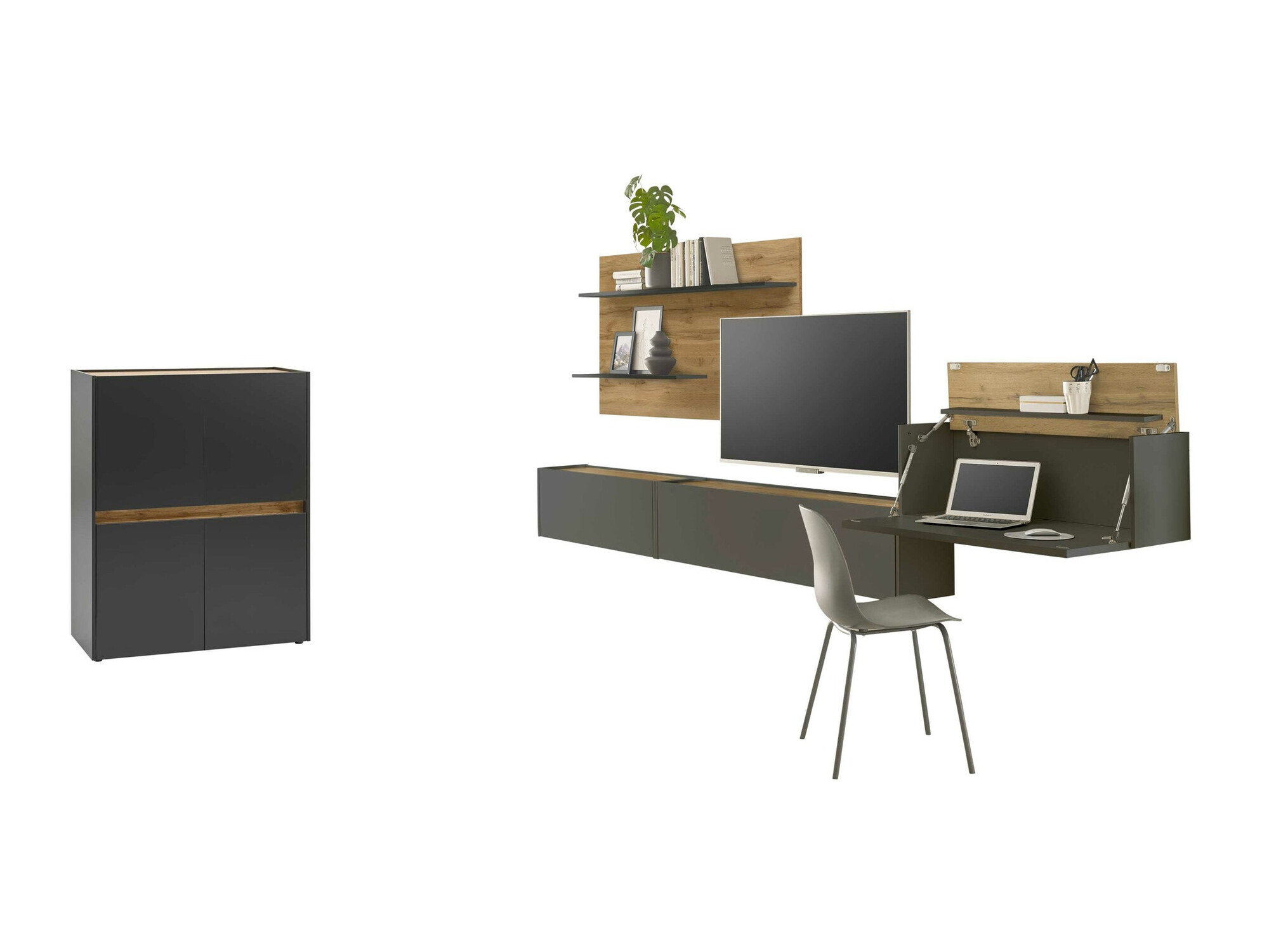 Woonkamerset Elbsori 147 (Antraciet + Wotan eik)