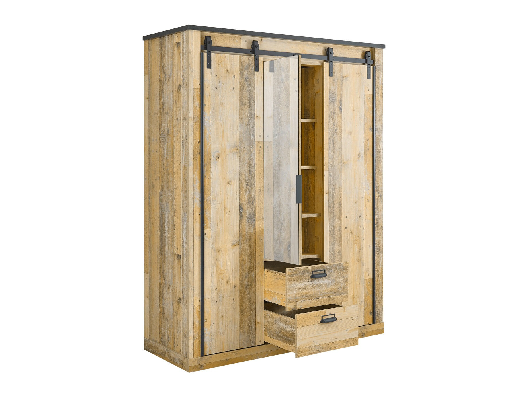 Kledingkast Cirtale 107 (Antraciet + Verouderd hout)