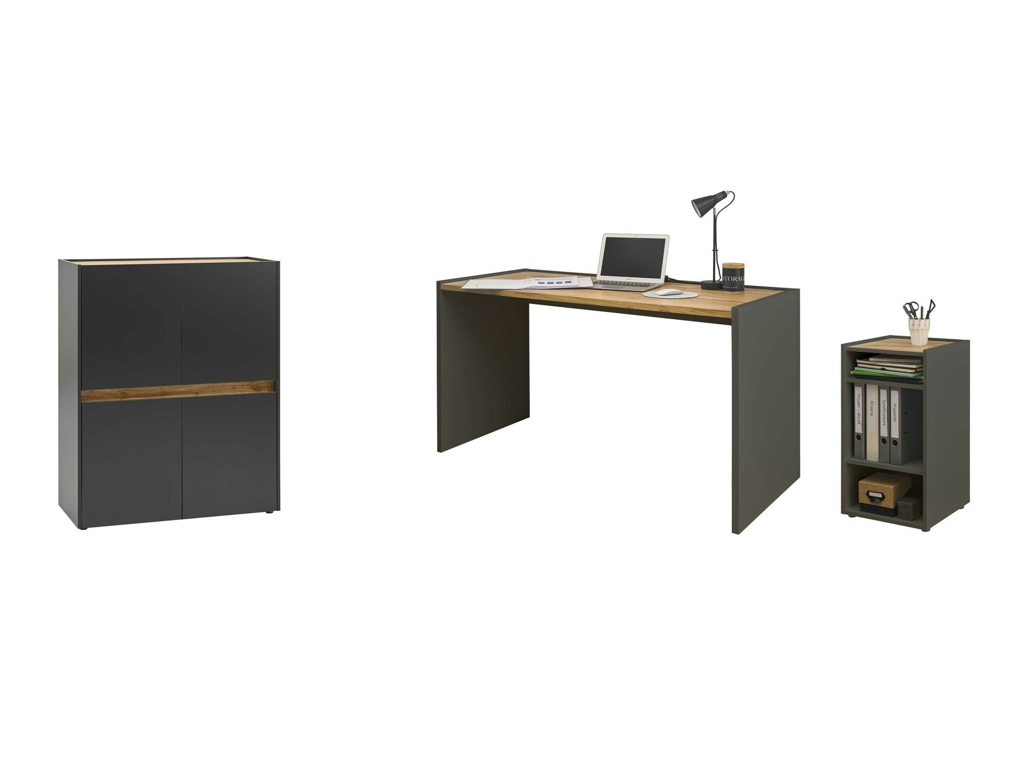Thuiskantoorset Elbsori 150 (Antraciet + Wotan eik)