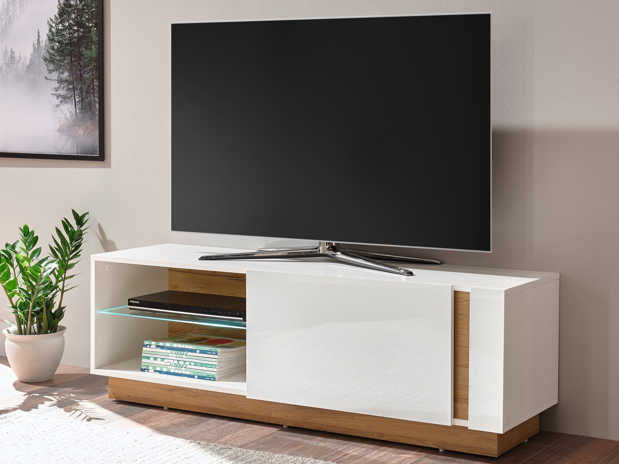 TV-meubel Veropho 102 (Glanzend wit + Kleinzoon eik)