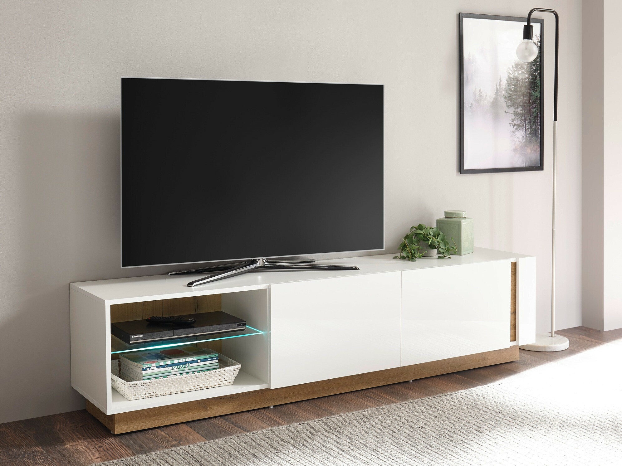 TV-meubel Veropho 103 (Glanzend wit + Kleinzoon eik)