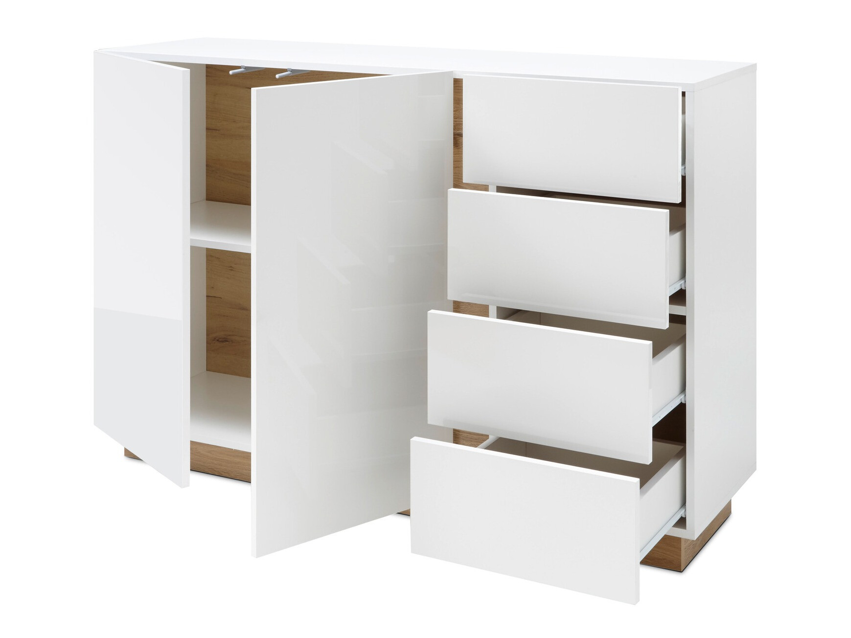 Ladekast Veropho 107 (Glanzend wit + Kleinzoon eik)
