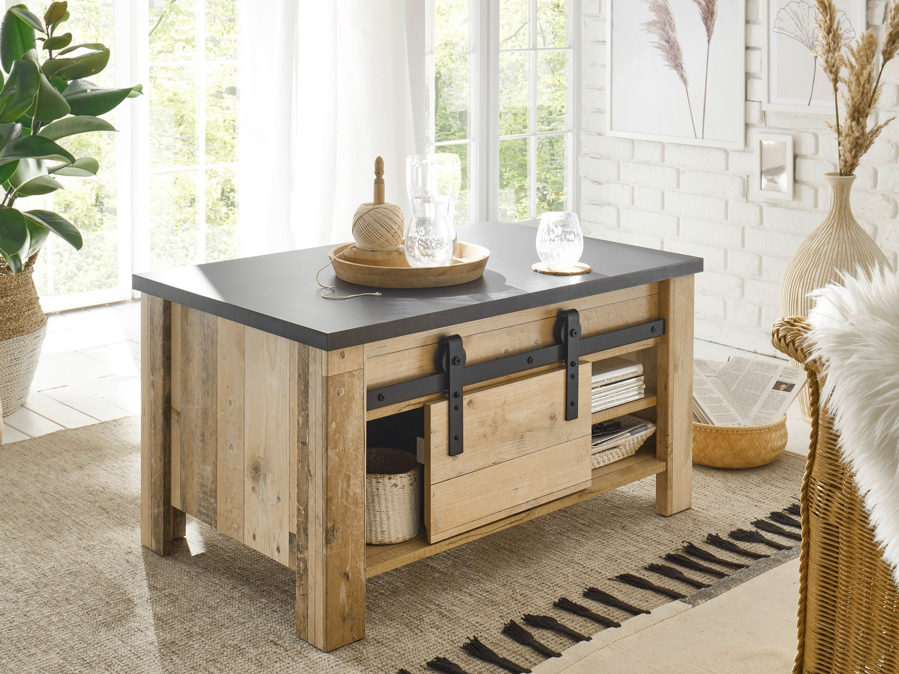 Salontafel Cirtale 111 (Antraciet + Verouderd hout)