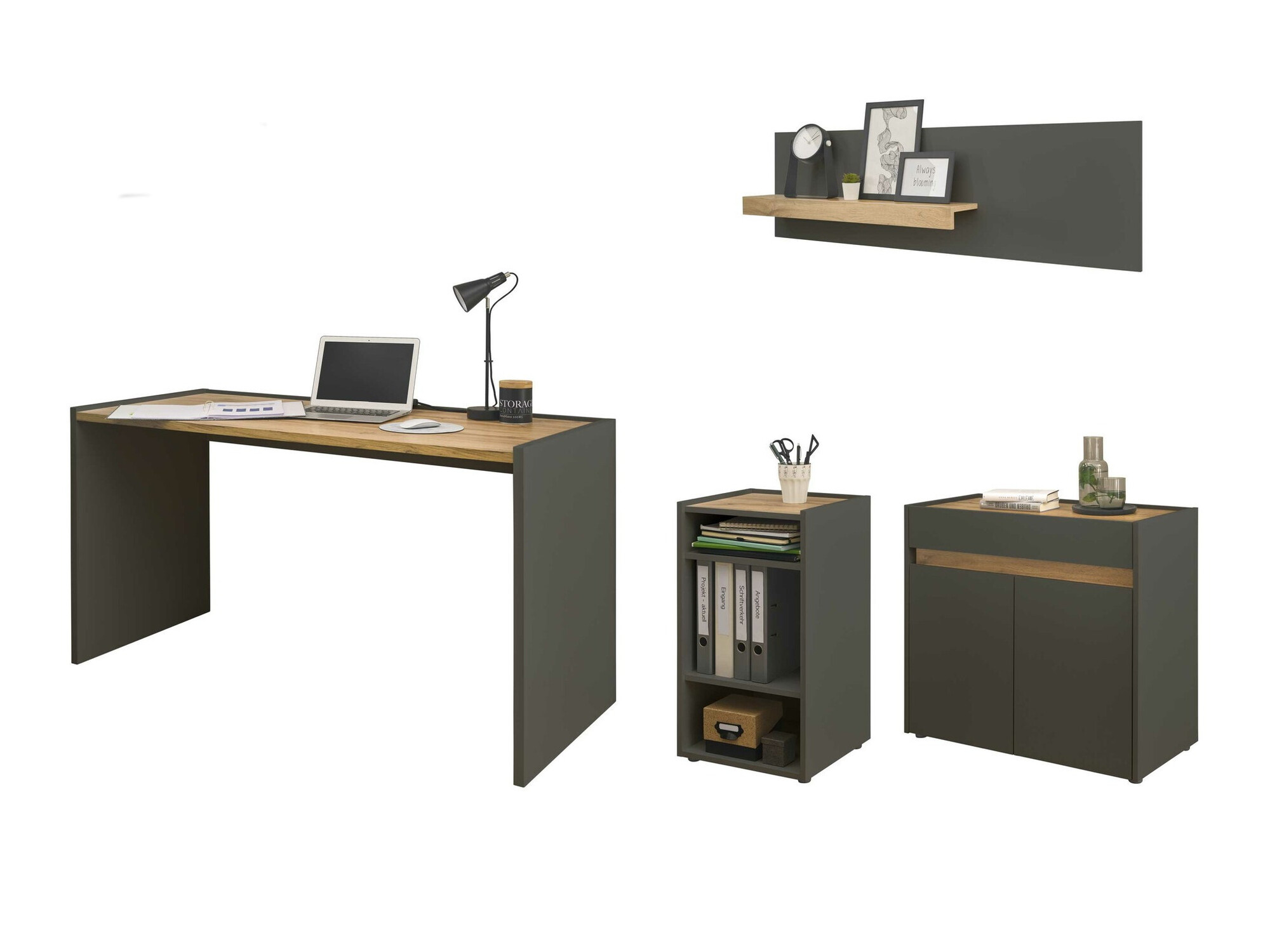 Thuiskantoorset Elbsori 152 (Antraciet + Wotan eik)