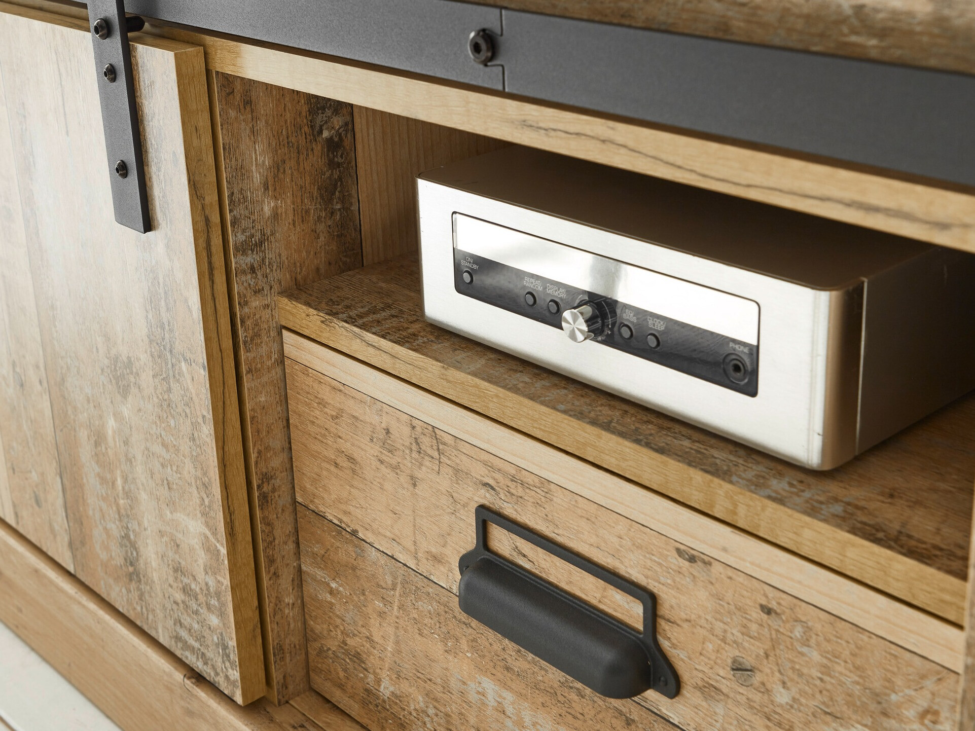 TV-meubel Cirtale 112 (Antraciet + Verouderd hout)