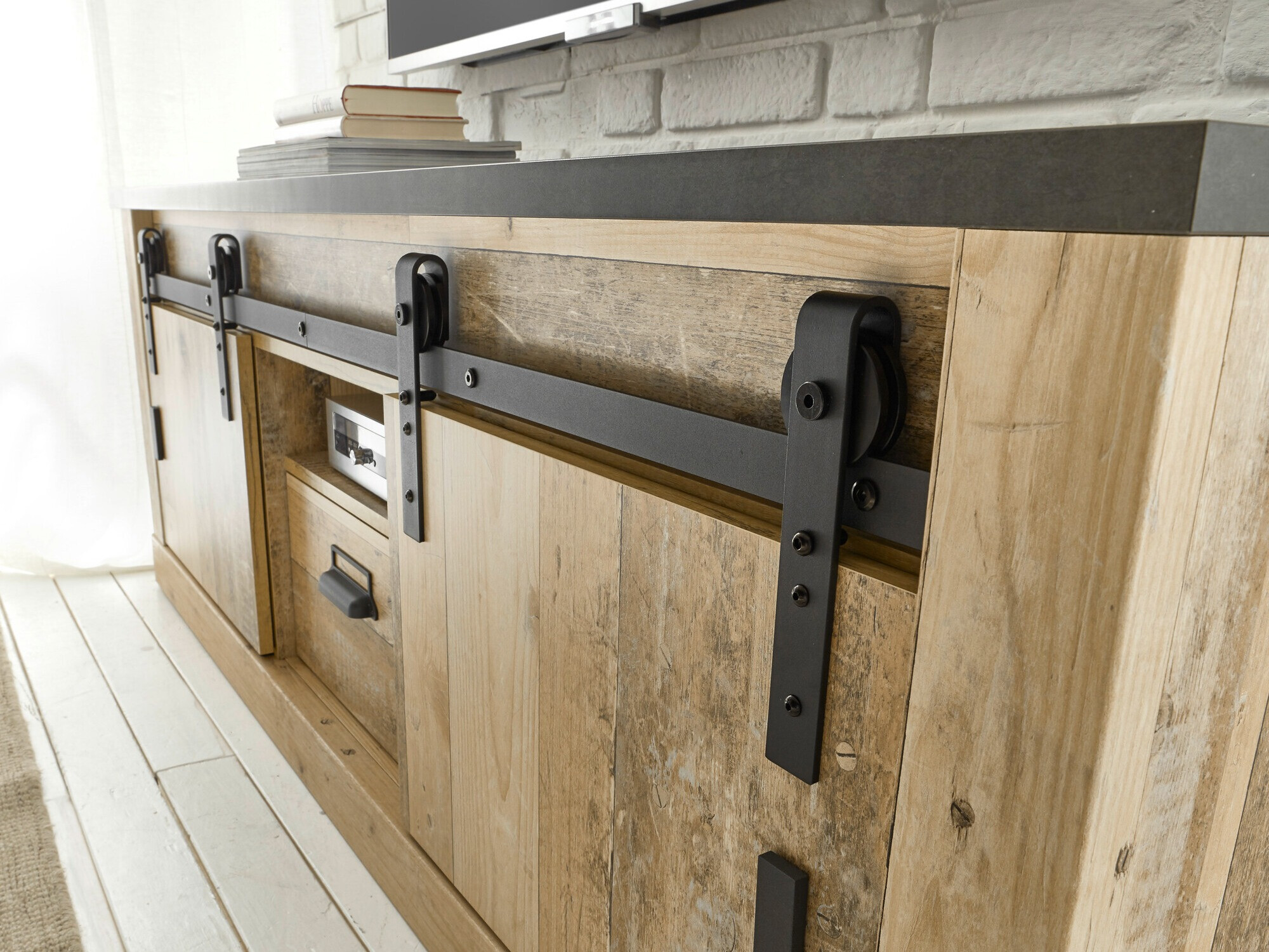 TV-meubel Cirtale 112 (Antraciet + Verouderd hout)