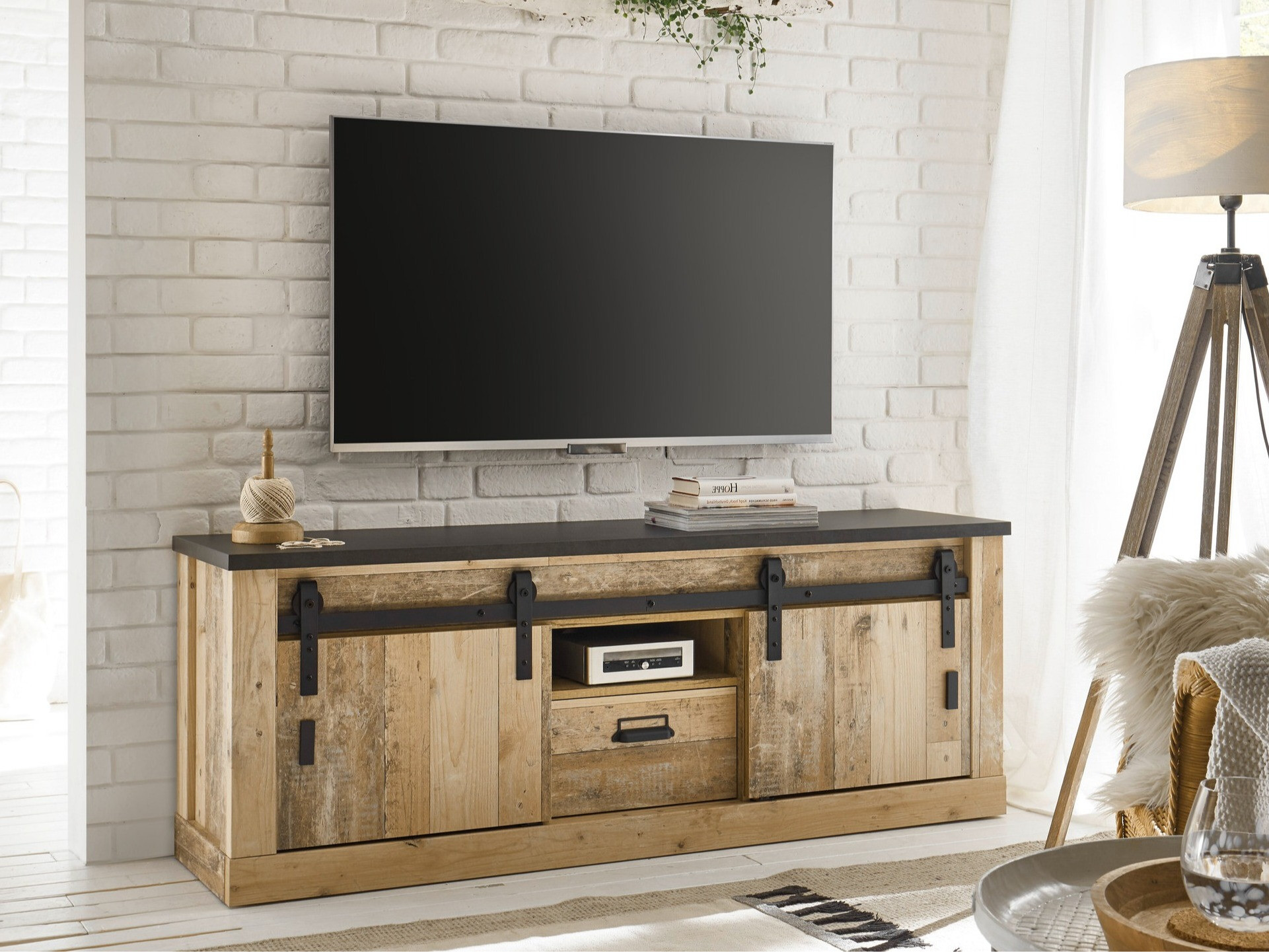 TV-meubel Cirtale 112 (Antraciet + Verouderd hout)