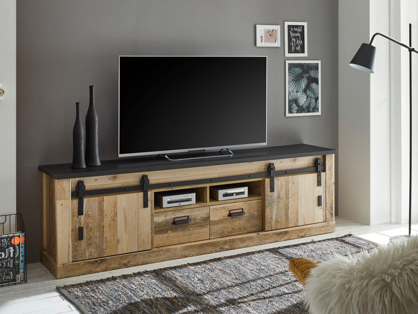 TV-meubel Cirtale 113 (Antraciet + Verouderd hout)