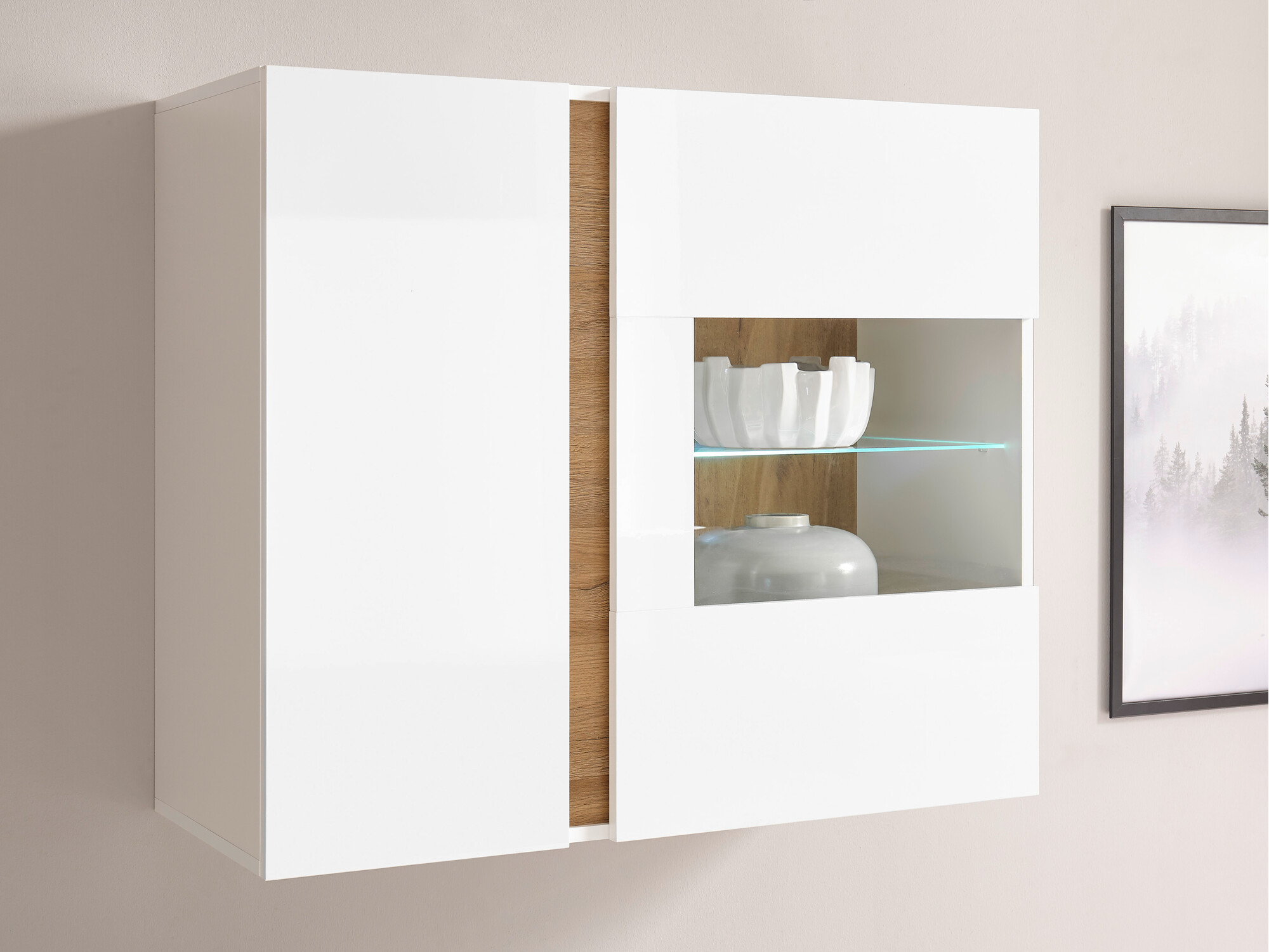 Wandkast Veropho 105 (Glanzend wit + Kleinzoon eik)