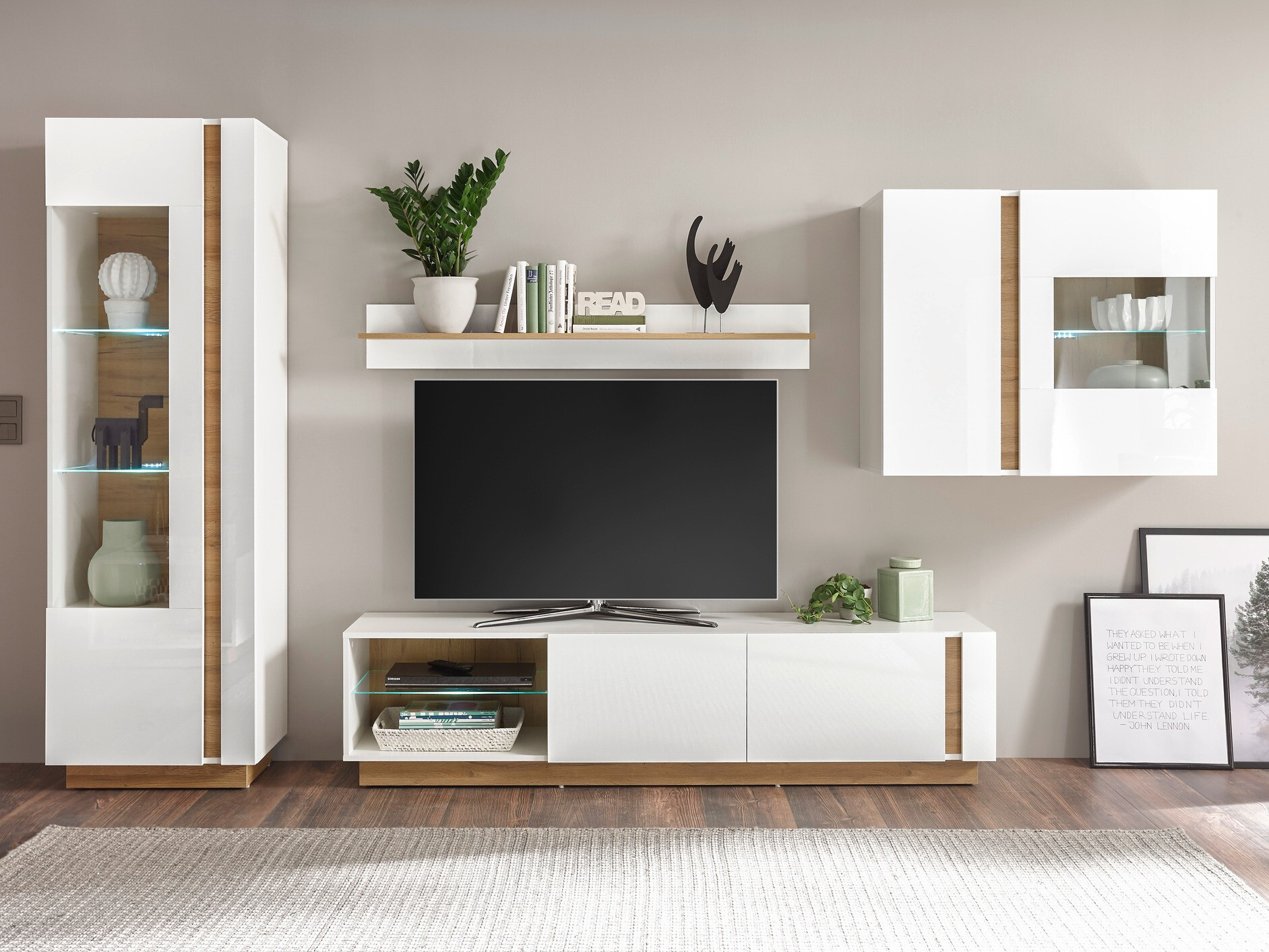 Wandkast Veropho 105 (Glanzend wit + Kleinzoon eik)