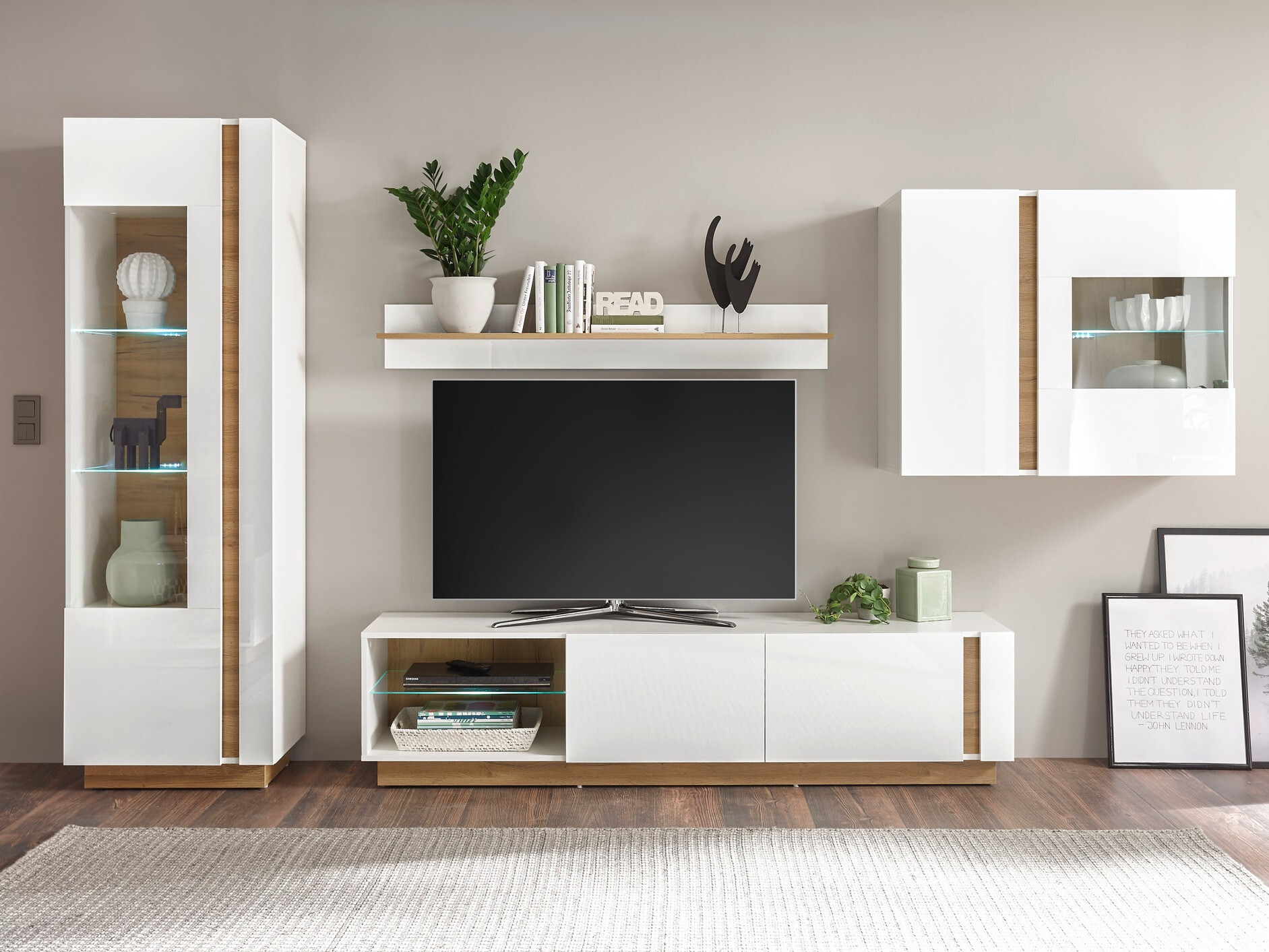 Wandplank Veropho 109 (Glanzend wit + Kleinzoon eik)