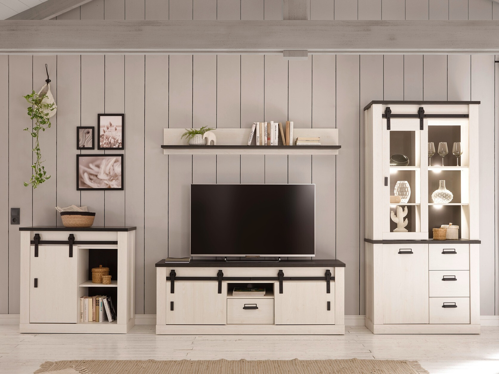 Dressoir Cirtale 119 (Gebleekt grenen + Antraciet)