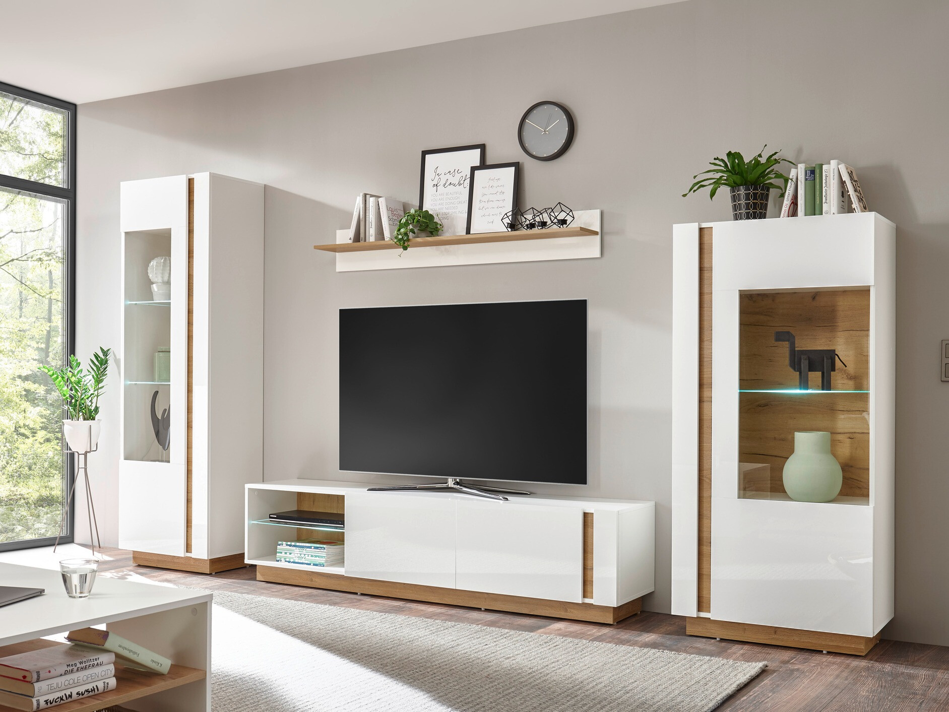 Woonkamerset Veropho 112 (Glanzend wit + Kleinzoon eik)