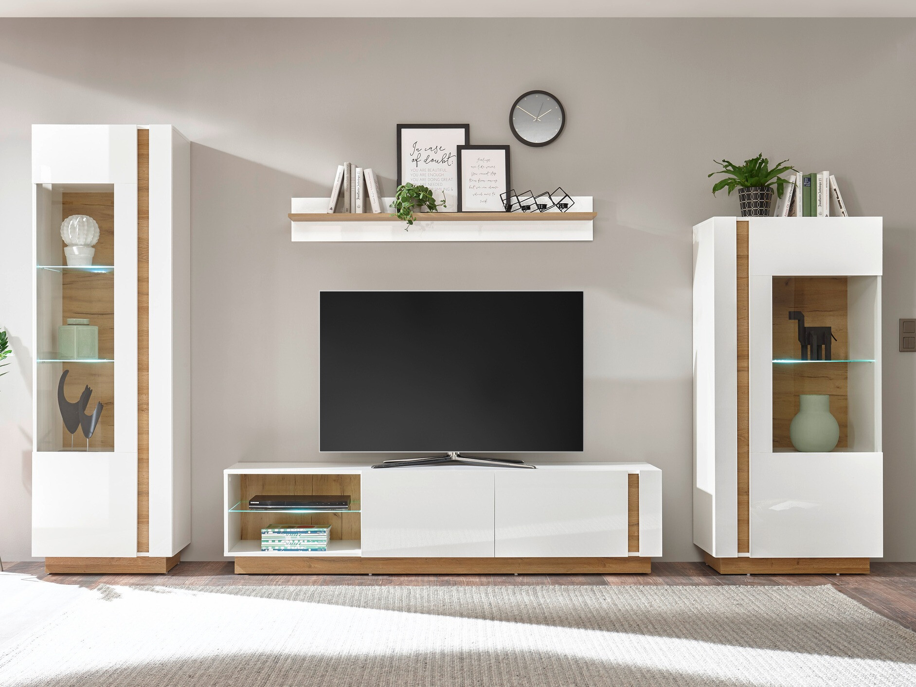 Woonkamerset Veropho 112 (Glanzend wit + Kleinzoon eik)