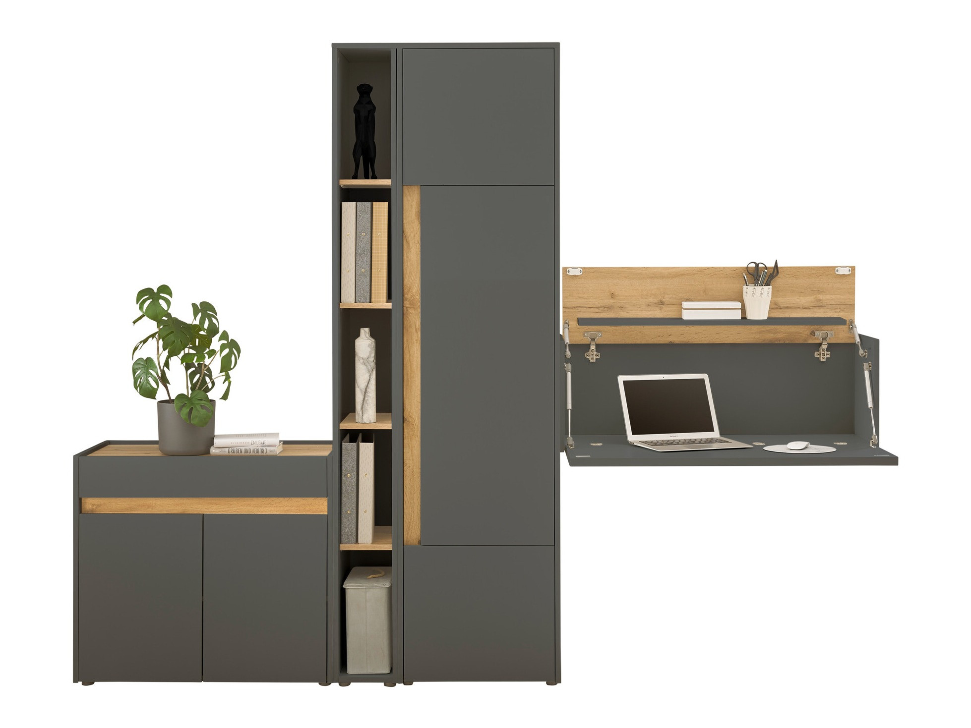 Meubelset Elbsori 156 (Antraciet + Wotan eik)