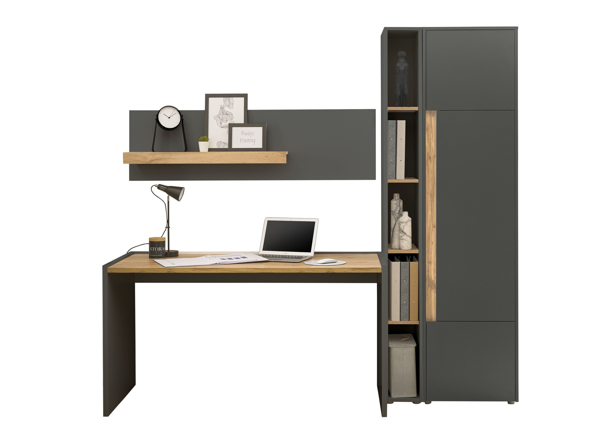 Thuiskantoorset Elbsori 155 (Antraciet + Wotan eik)