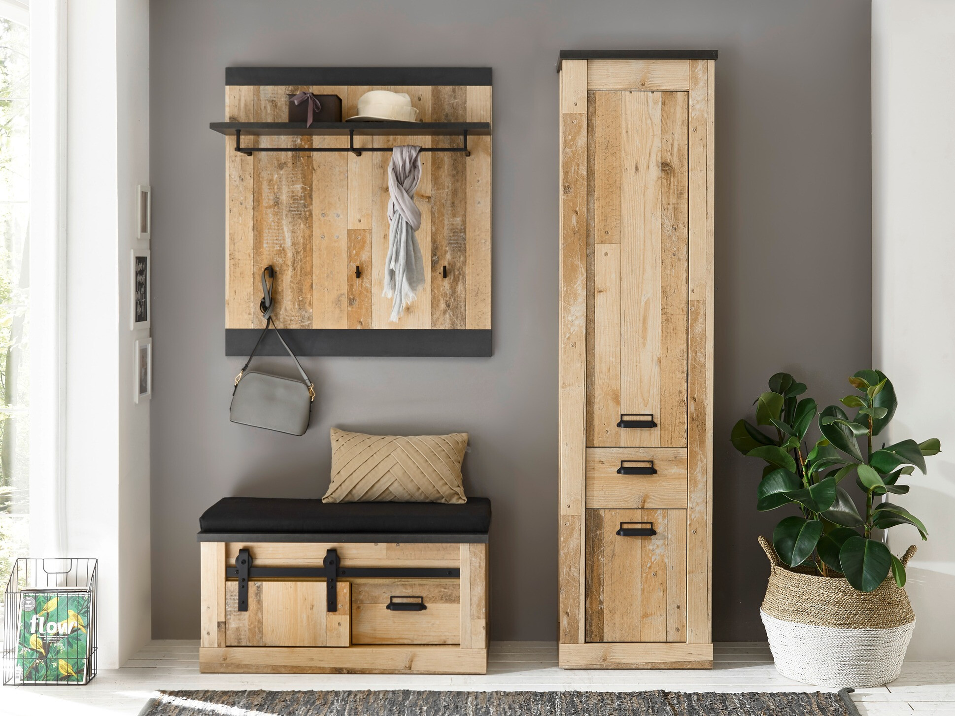 Kapstok Cirtale 126 (Antraciet + Verouderd hout)