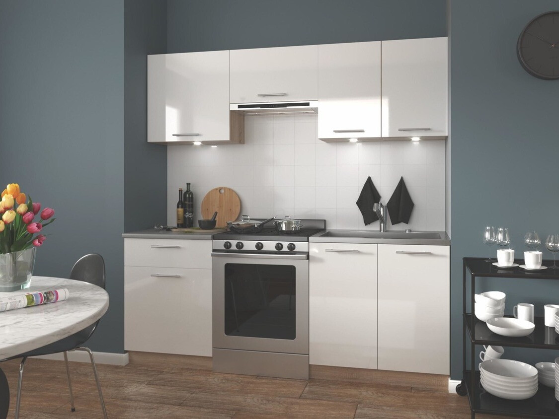 Keukenset Houston 857 (Glanzend wit + Sonoma eik)