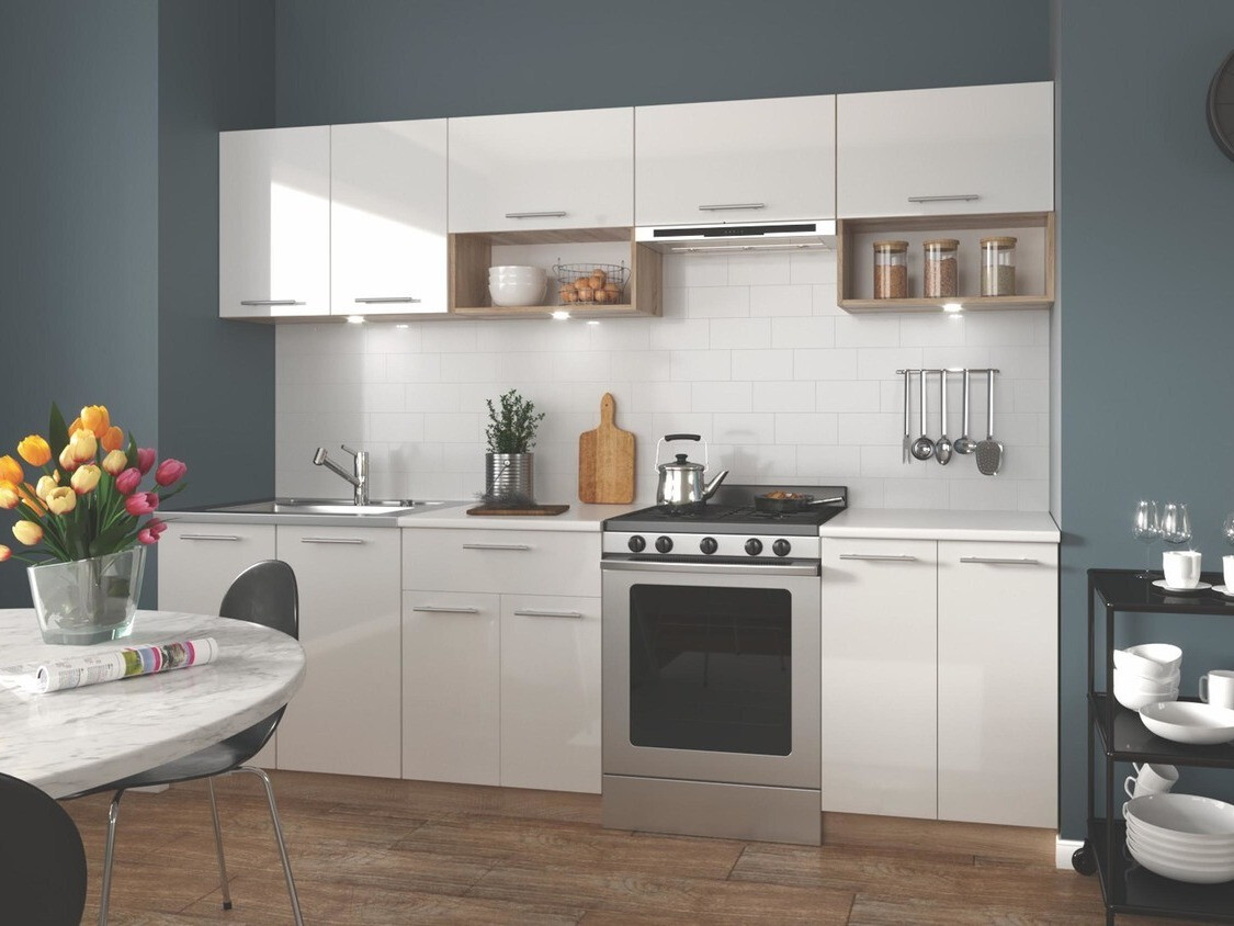 Keukenset Houston 858 (Glanzend wit + Sonoma eik)