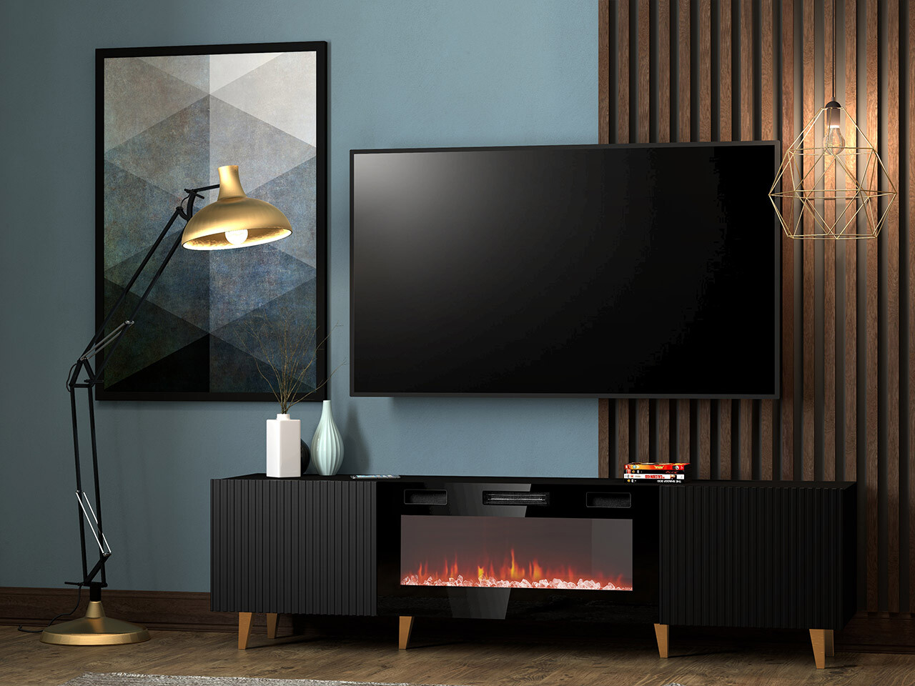 TV-meubel Dicto II (Zwart + Gouden)
