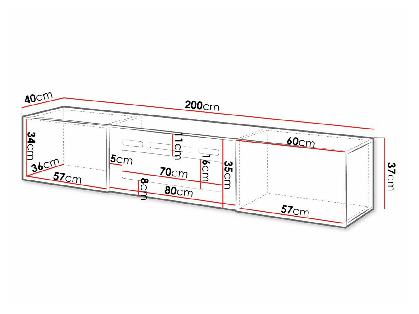 TV-meubel Charlotte 162 (Wit + Glanzend wit)