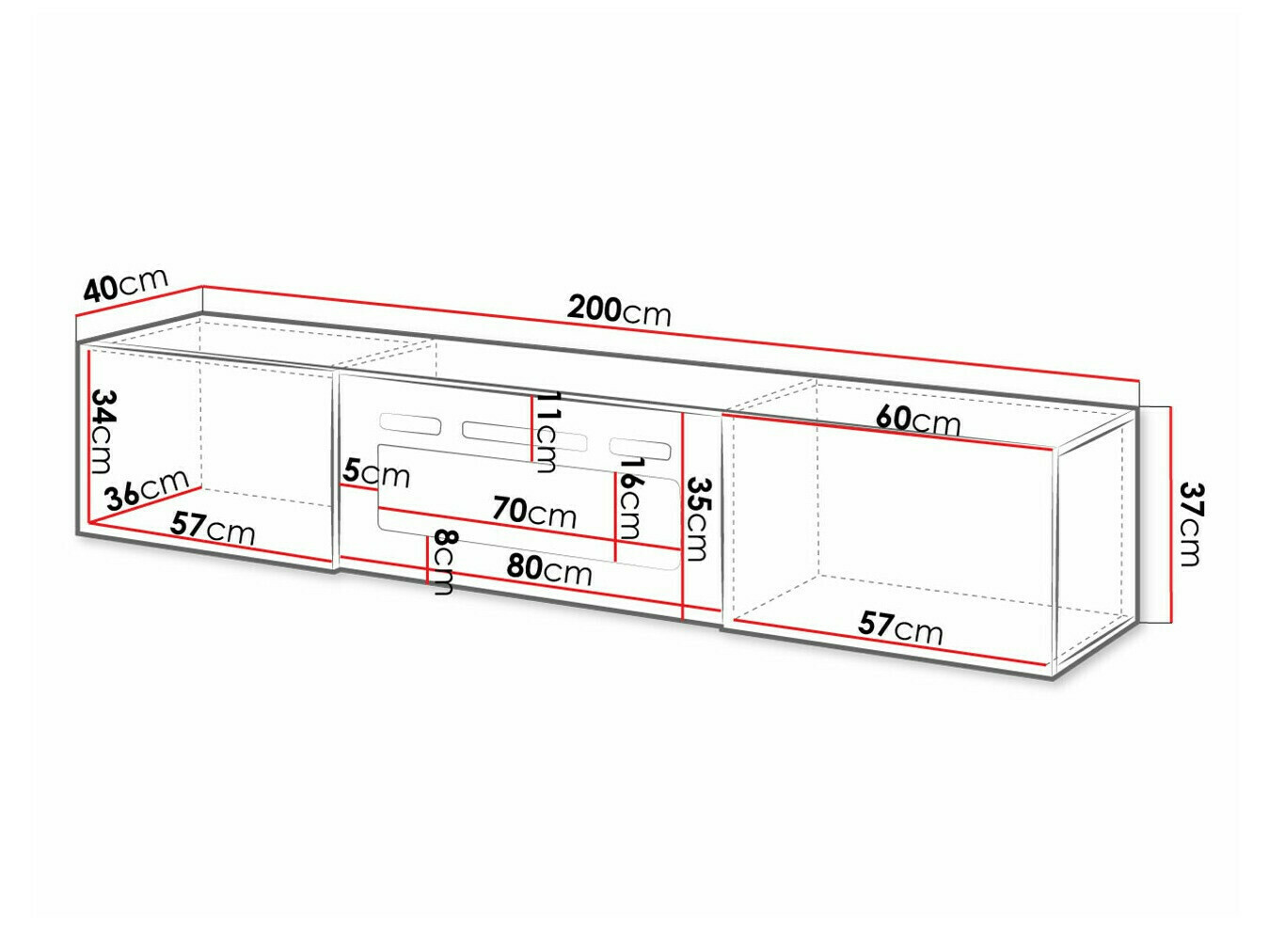 TV-meubel Charlotte 162 (Zwart + Glanzend zwart)