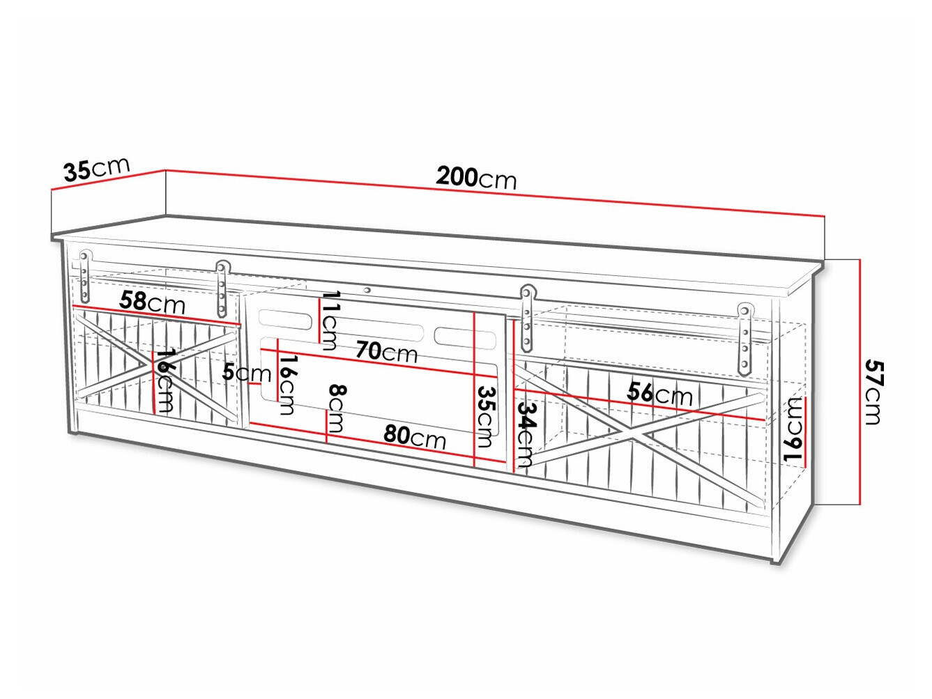 TV-meubel Charlotte 165 (Verouderd hout)