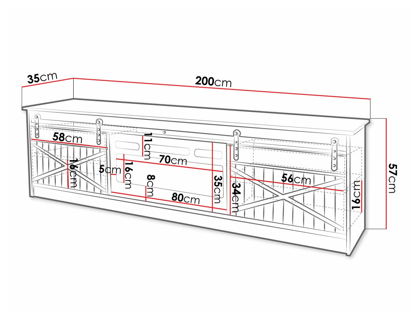 TV-meubel Charlotte 165 (Wit + Glanzend wit)